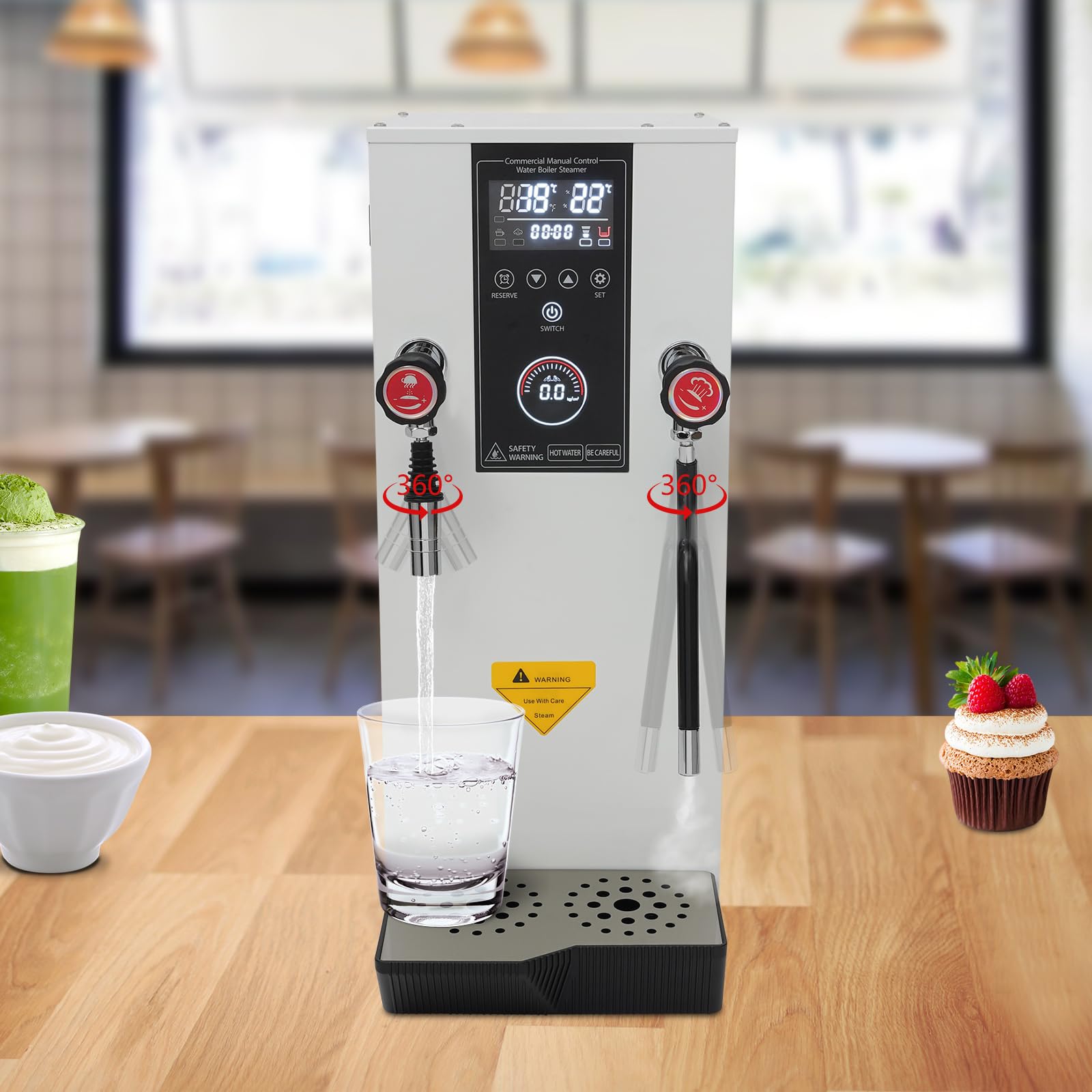 12L 3000W Commercial Electric Water Boiler with Timer & Removable Drip Tray, 110V Hot Water Dispenser for 0.1-0.4MPA Pressure - Perfect for Restaurants, Schools, Offices and Cafes (White)