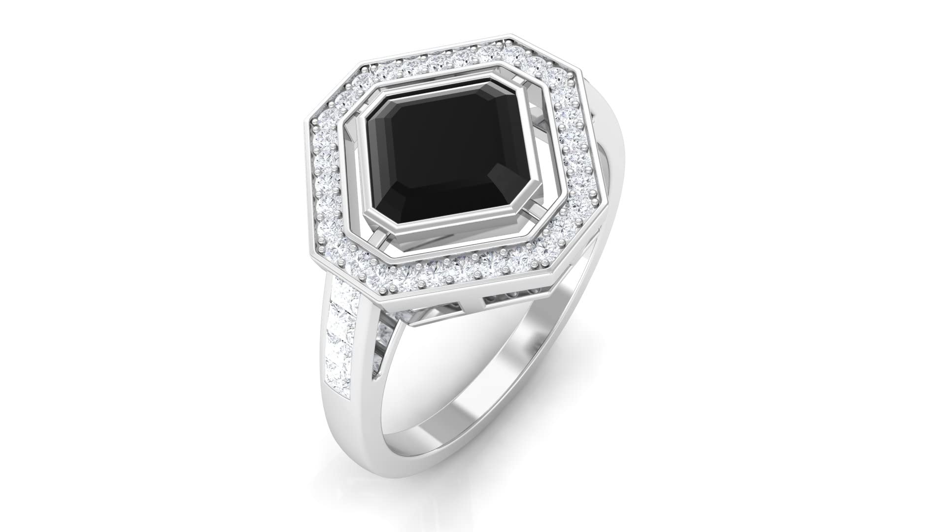 1.75 CT Black Onyx and Diamond Ring in 14K Gold - Vintage Inspired Asscher Cut Black Onyx Engagement Ring (6mm) - Perfect for Weddings, Anniversaries & Special Occasions