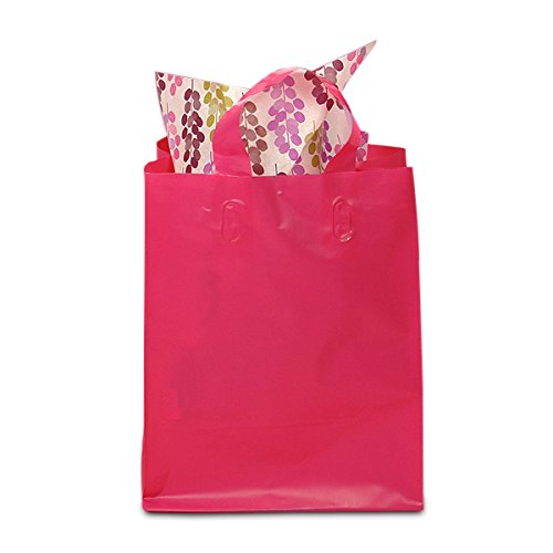 250 Pack Hot Pink Frosted Plastic Bags with Handles | 10