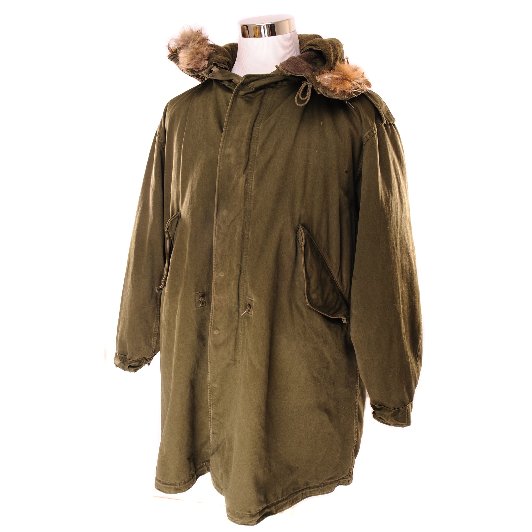 Vintage US Army M51 Fishtail Parka - 1950s Coyote Fur Lined Medium Long Size | Military Surplus Jacket for Outdoor & Cold Weather Use