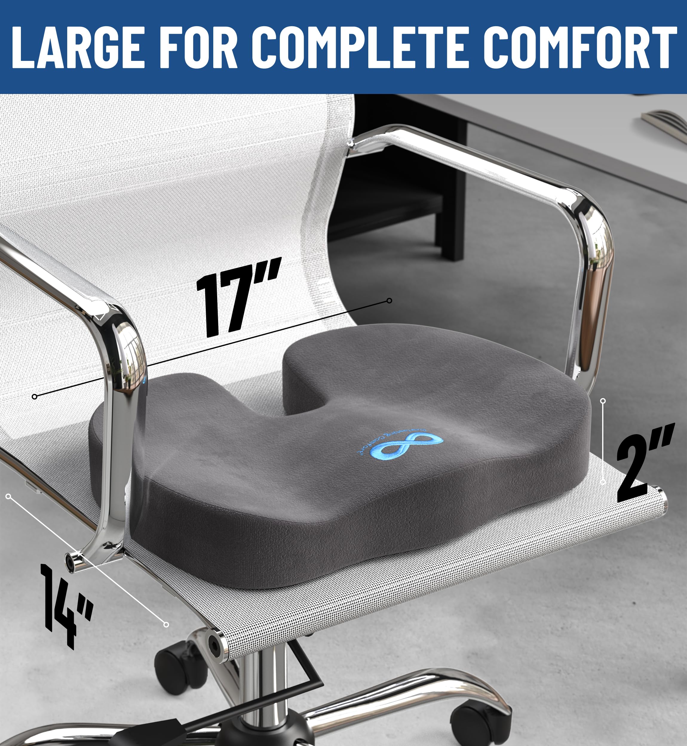 Everlasting Comfort Memory Foam Seat Cushion - Orthopedic Support for Back Pain Relief - Ergonomic Car & Truck Seat Pad for Long Drives, Office Chairs & Wheelchair Comfort - Perfect for Commuting, Road Trips & Work from Home