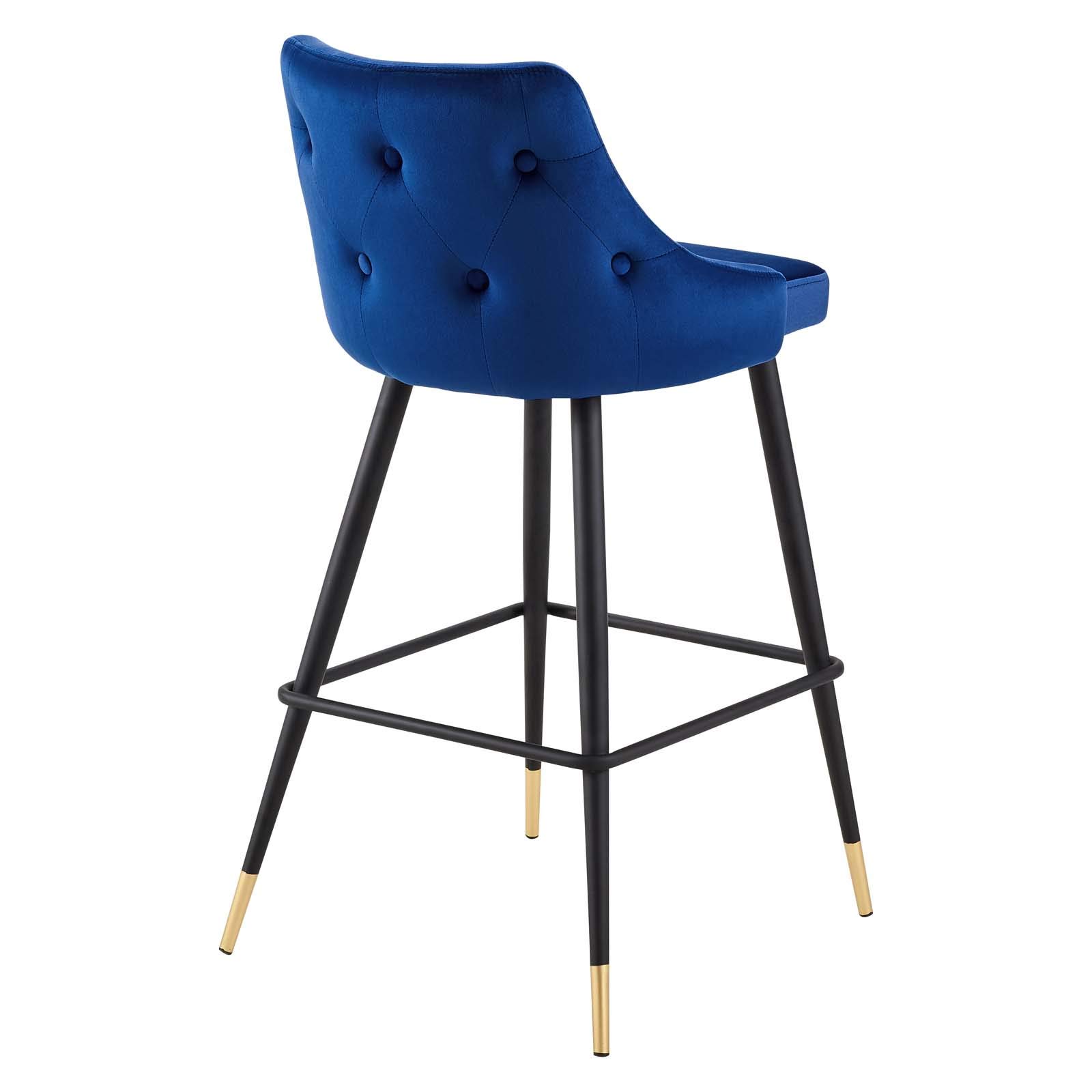 Modway Adorn Performance Velvet Bar Stool - Navy Blue Velvet Upholstered Counter Height Stool with Metal Base for Kitchen Island, Bar & Dining Room - Set of 1
