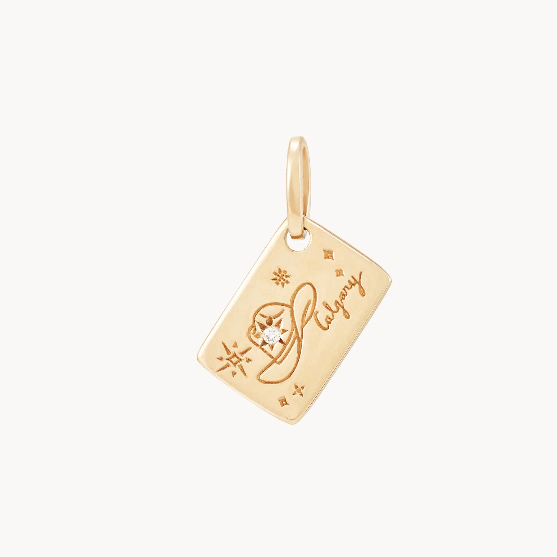 10K Yellow Gold Calgary Postcard & Chain Bundle with Brilliant Diamond - Perfect for Gifts, Souvenirs & Travel Keepsakes