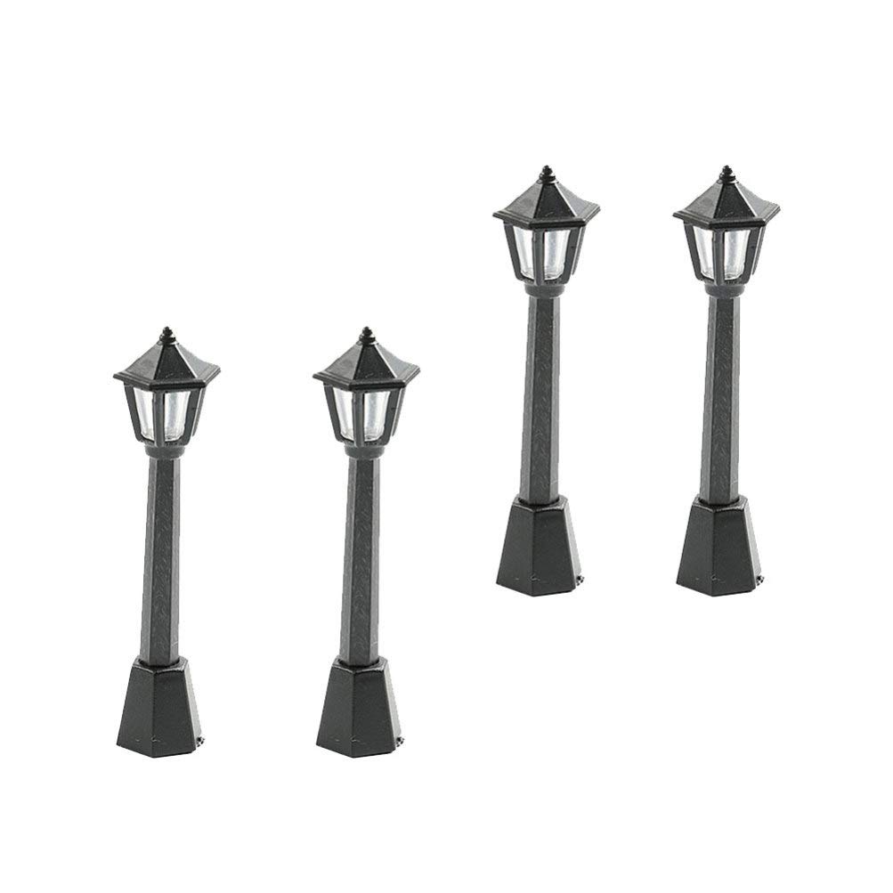 Exceart 4-Piece Miniature Resin Street Lights - Outdoor Fairy Garden Decor, Christmas Decoration, Kids Toys & Model Streetlamps for Mini Gardens, Patios & Holiday Displays