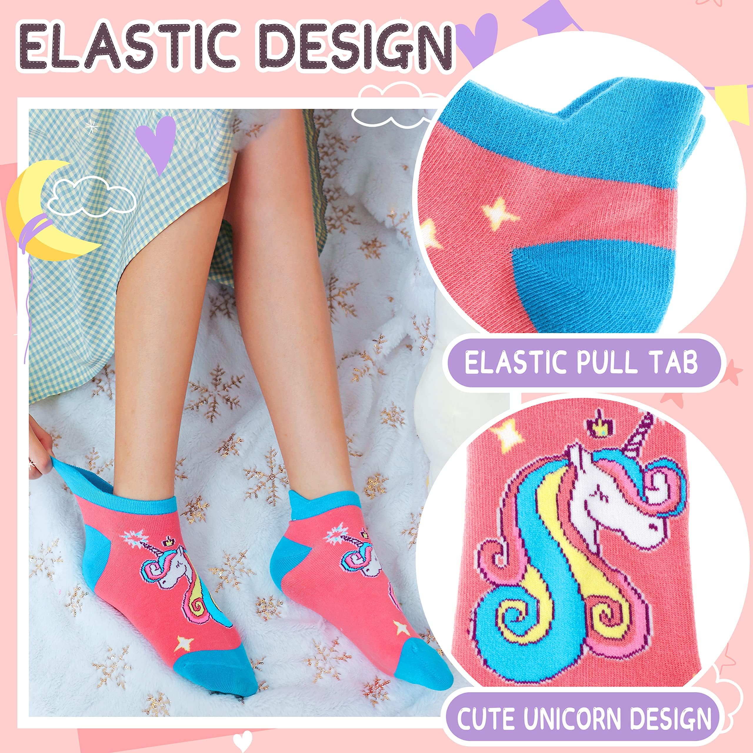 **Cute Girls Ankle No Show Socks - 6 Pairs Pack, Soft Cotton Novelty Fashion Socks for Kids - Perfect for School, Sports & Everyday Wear**