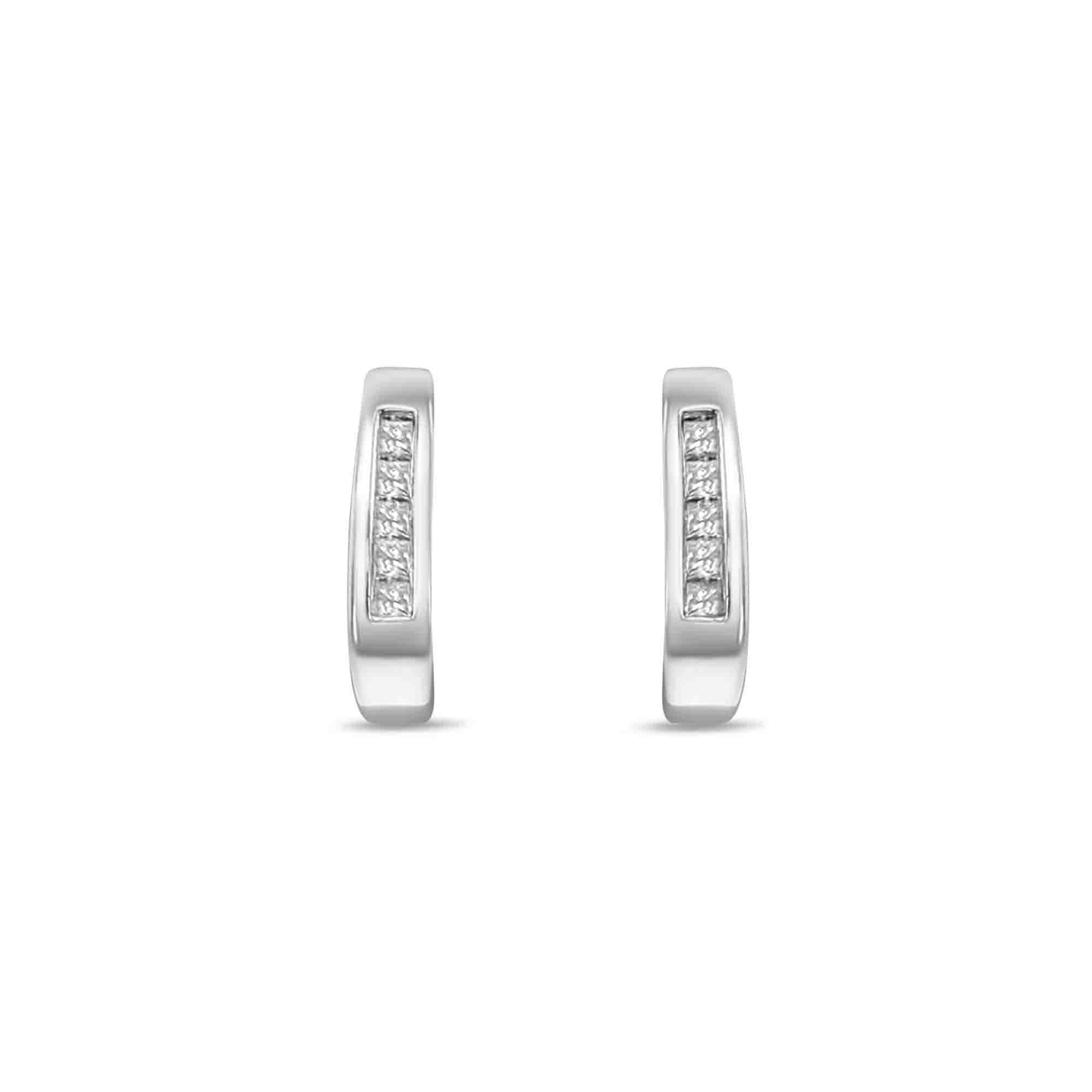 14K White Gold Princess Cut Diamond Huggie Earrings - 0.25cttw Total Weight, Perfect for Everyday Wear & Special Occasions