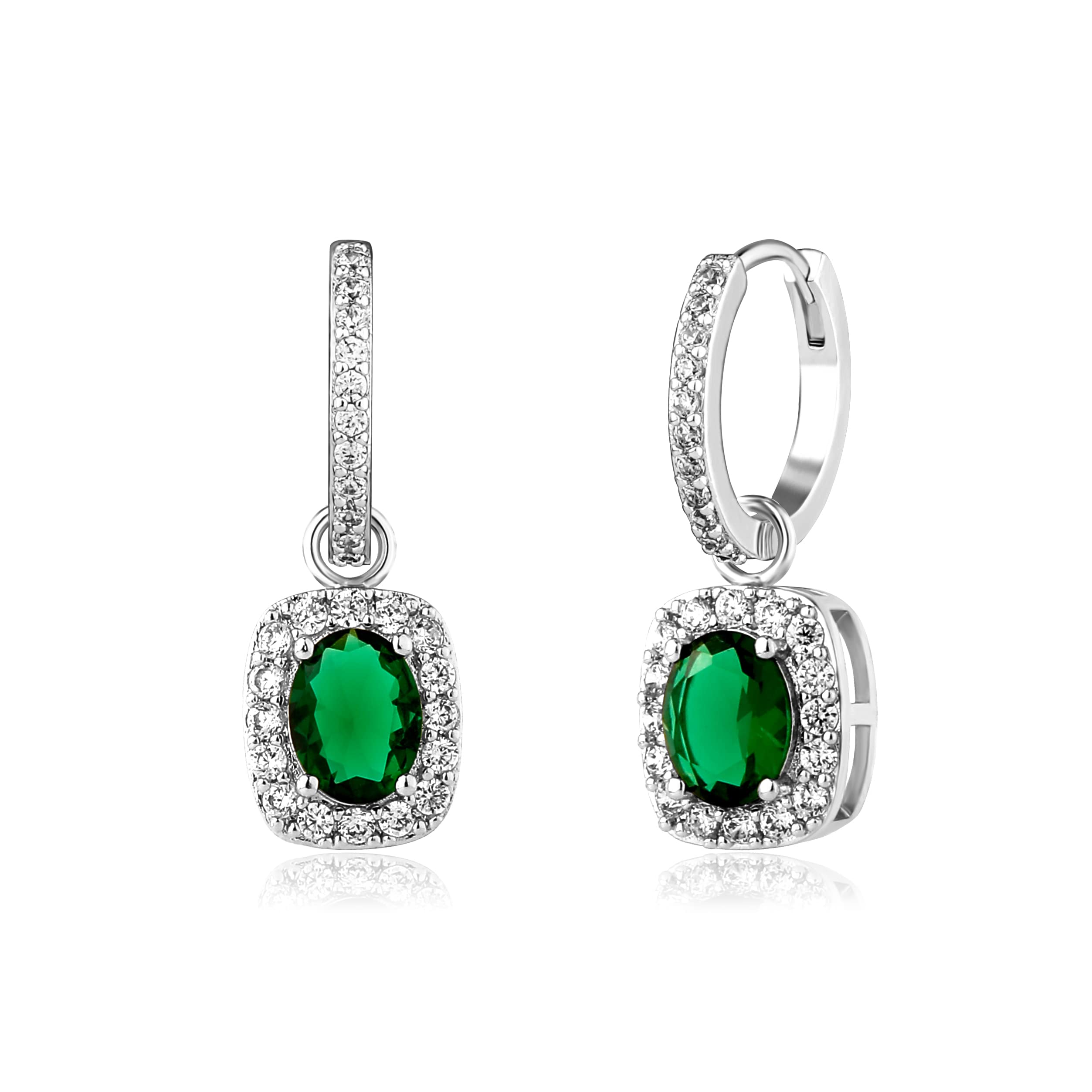 14K Gold Plated Chunky Drop Emerald Green Cubic Zirconia Hoop Earrings for Women - Trendy Dangle Iced Cushion Earrings | Perfect for Parties, Date Nights & Special Occasions