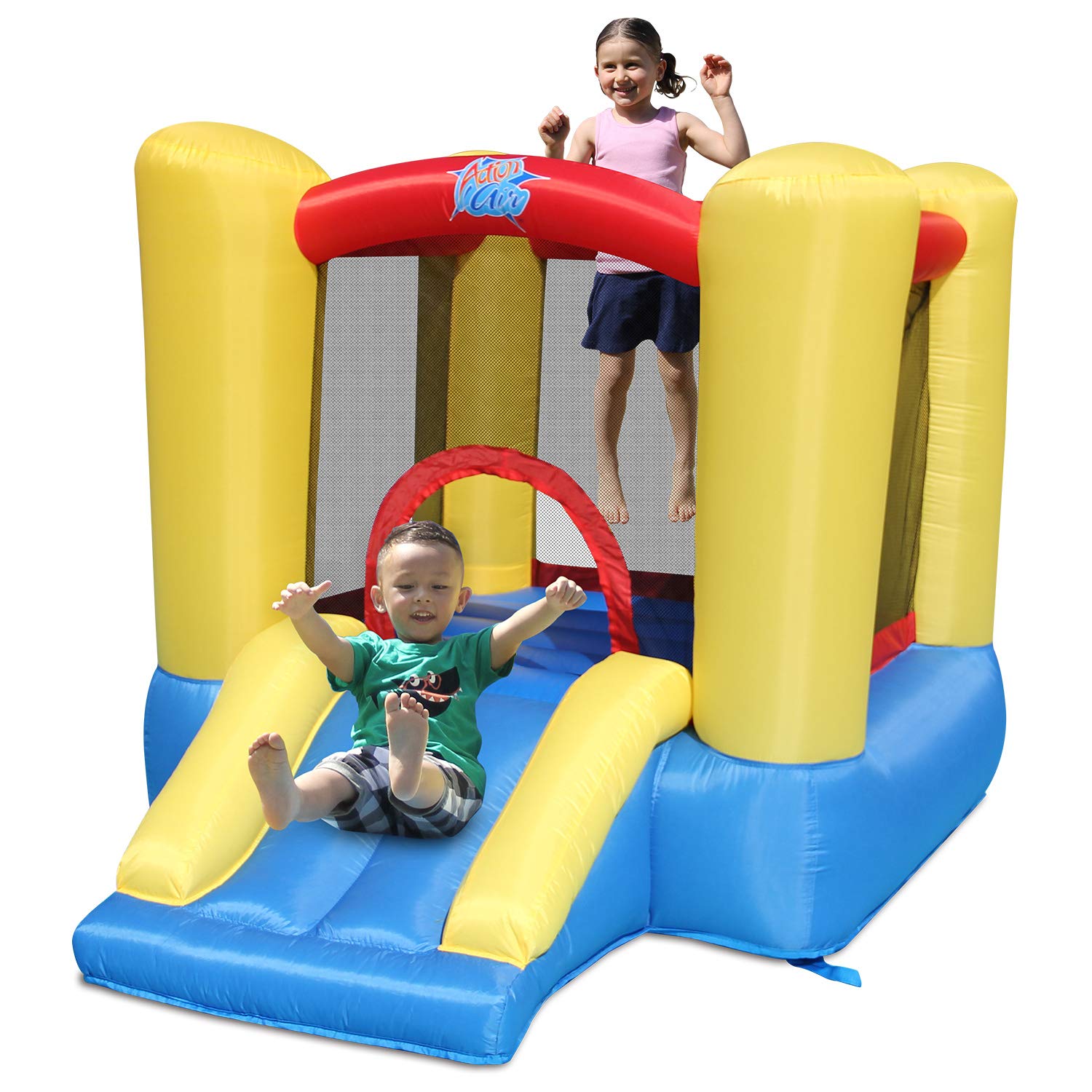 **ACTION AIR Kids Bounce House with Slide - 85x61x55 Inch Inflatable Jumping Castle for Toddlers Age 3-4 | Heavy-Duty Sewn & Extra Thick Material | Indoor/Outdoor Play with Blower Included | Perfect for Birthday Parties, Backyard Fun & Playdates**