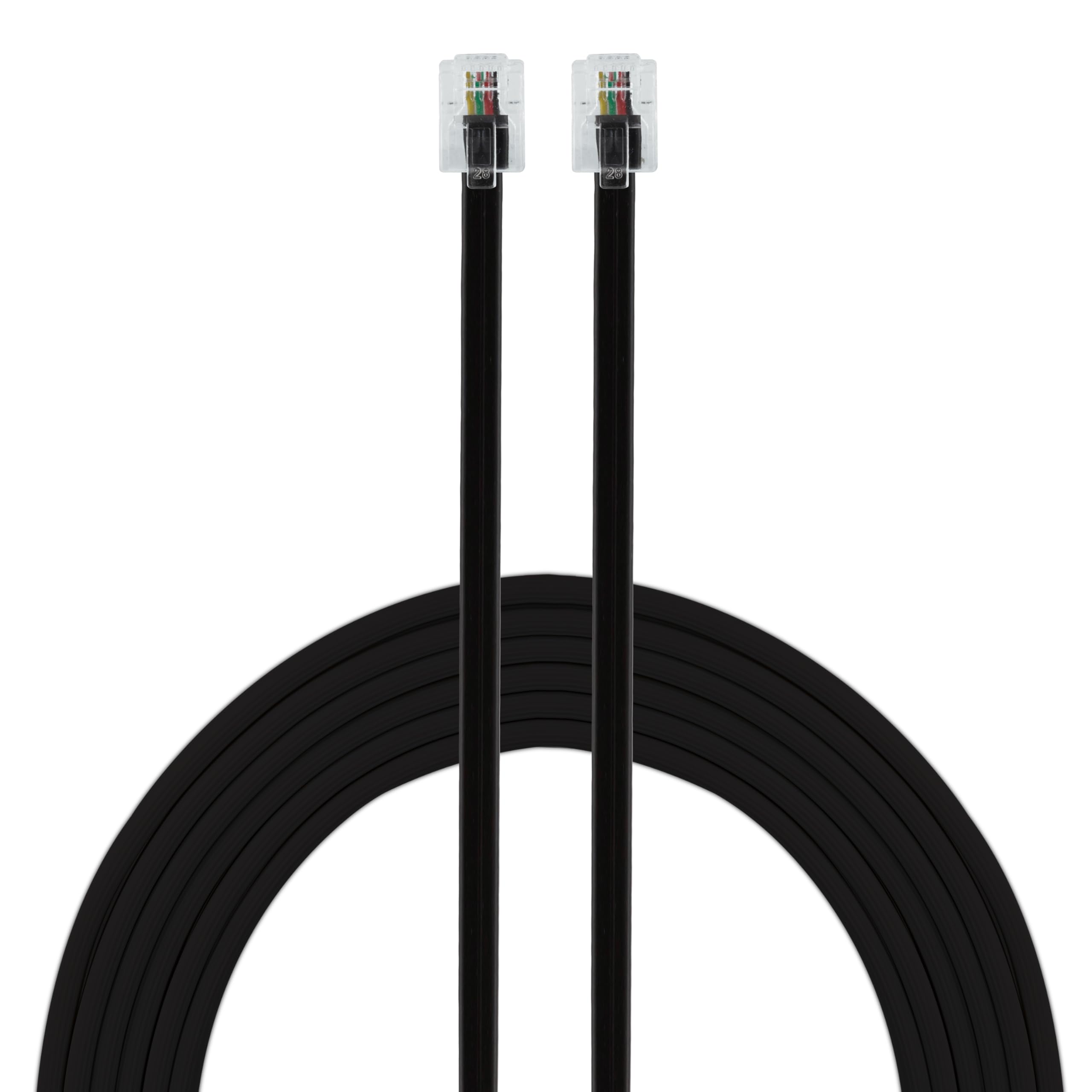 15ft Black Telephone Line Cord with Modular Jacks - Compatible with Phones, Modems & Fax Machines - Durable Home & Office Use - Ideal for Workspaces, Conference Rooms & Home Offices (Model 76579)