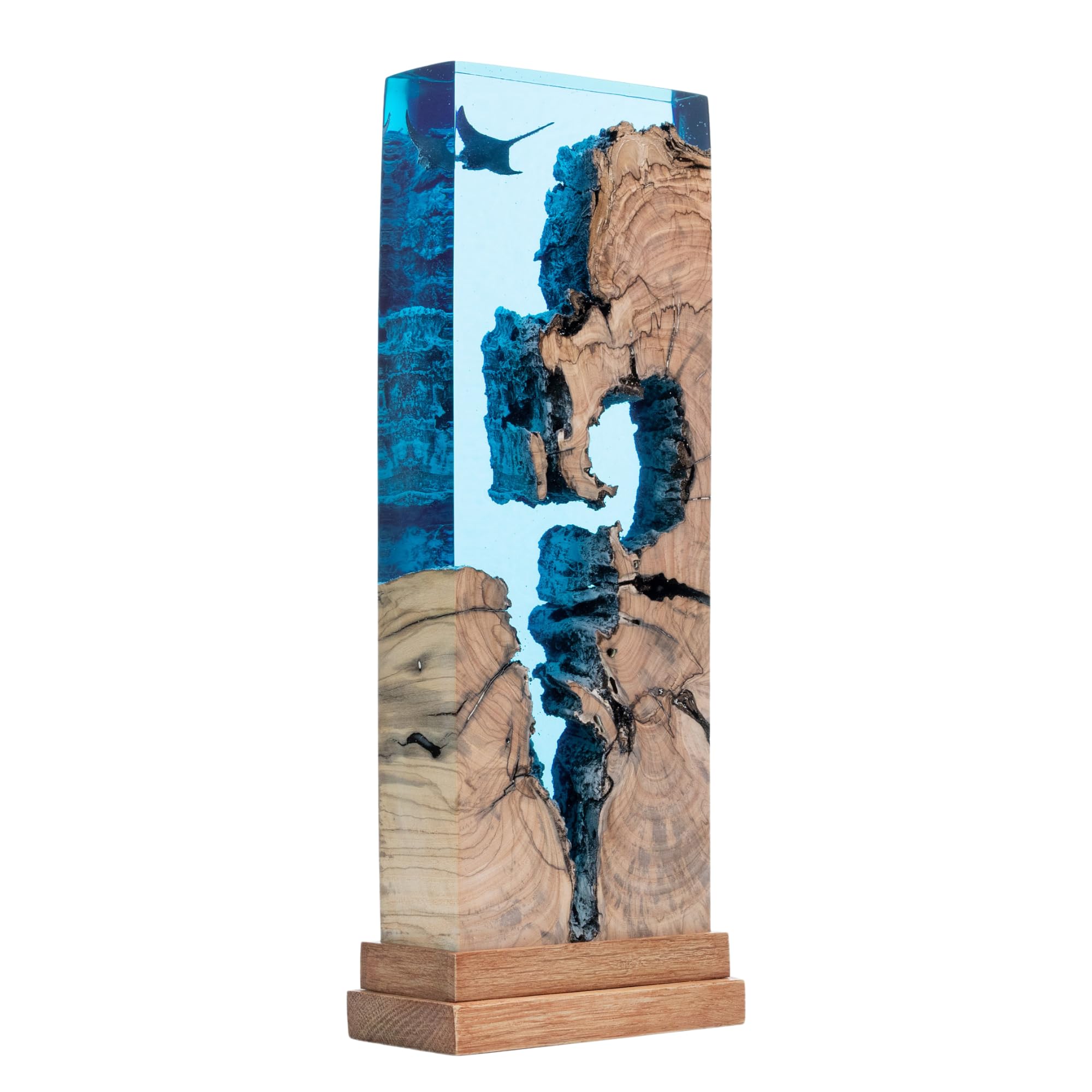 **Manta Ray Mystique Lamp - Ocean Themed Night Light, Resin Wood Table Lamp for Free Diving & Scuba Enthusiasts, Unique Home Decor Gift (12x6 Inch) - Perfect for Bedrooms, Living Rooms & Meditation Spaces**