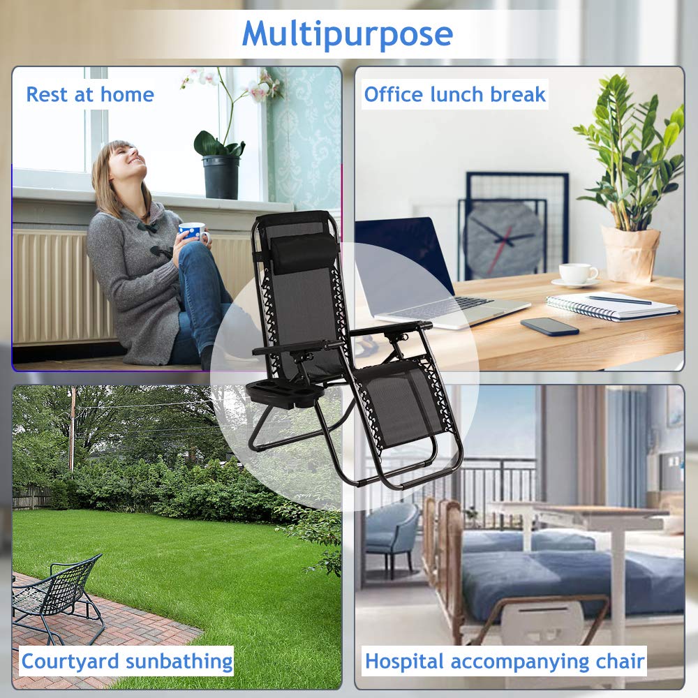 Premium Zero Gravity Reclining Lounge Chair with Adjustable Backrest, Padded Pillows & Cup Holder - Set of 2 for Ultimate Outdoor Relaxation in Backyard, Poolside, Beach, Garden, Deck or Patio - Perfect for Sunbathing, Reading & Lounging