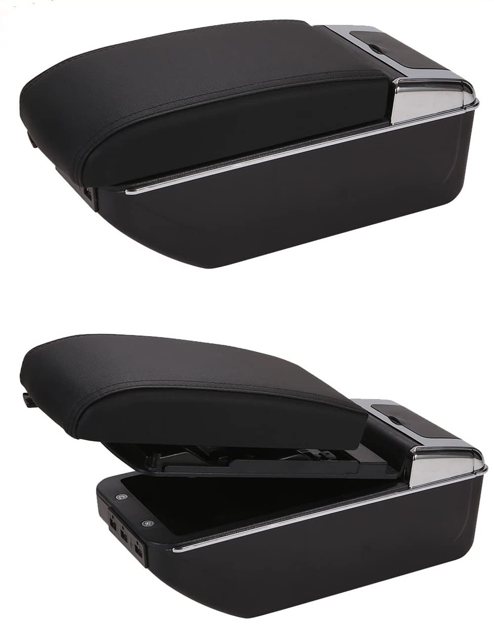 Premium Car Center Console Armrest for Nissan Versa SV Sedan 2012-2019 & Nissan Almera - Black Stitched Storage Box with 2 Round Cup Holders & USB Port - Perfect for Road Trips, Commuting & Daily Driving