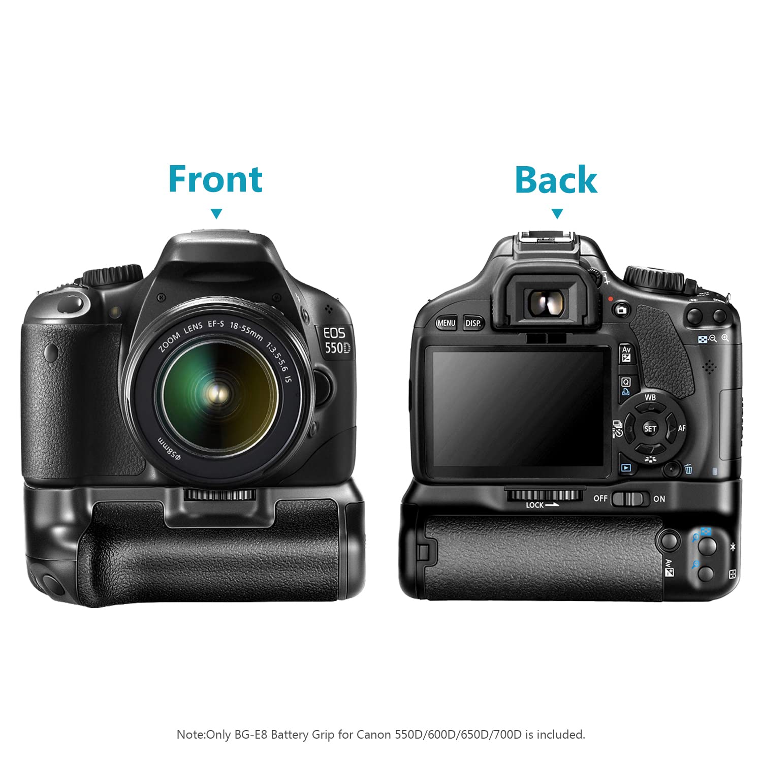 Neewer BG-E8 Battery Grip for Canon EOS 550D 600D 650D 700D / Rebel T2i T3i T4i T5i DSLR Cameras - Extended Power & Comfort for Photography, Travel & Professional Shoots