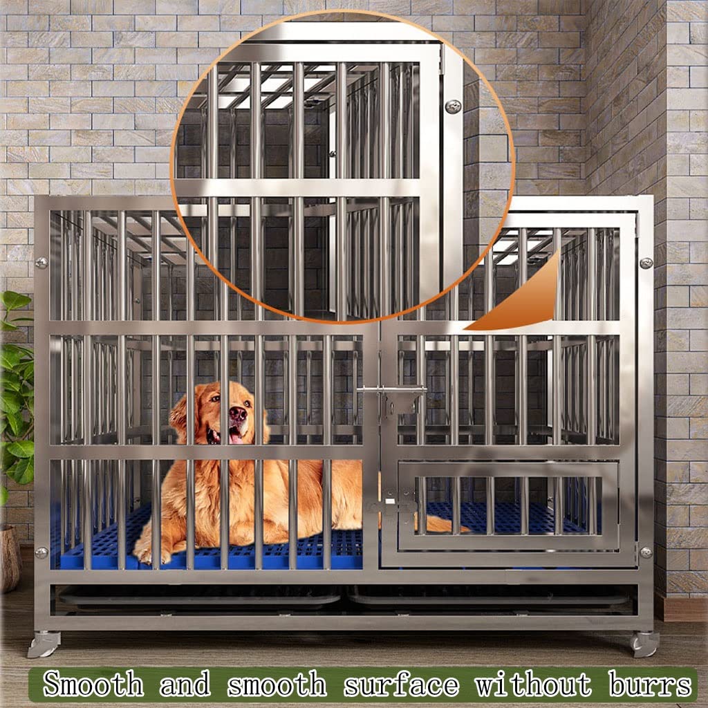 Heavy Duty Dog Cage - Sturdy Black Metal Kennel with Wheels & Removable Tray for Small Medium Dogs - Indoor Outdoor Pet Crate (62