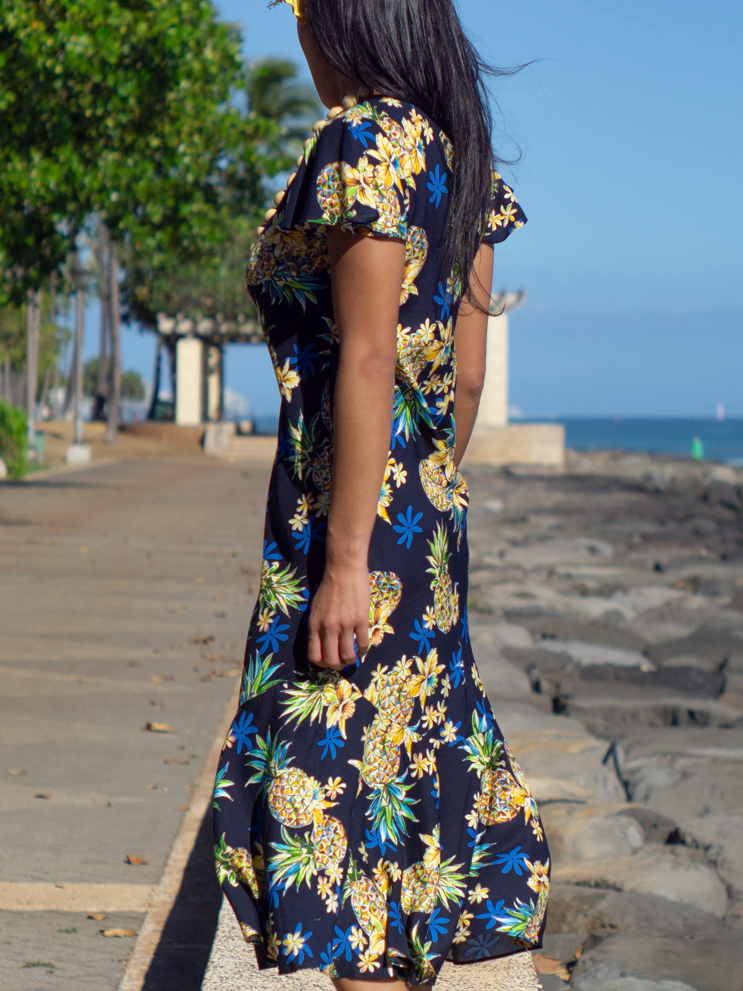 Women's Floral Rayon Hawaiian Long Dress - Lightweight & Comfortable Summer Beach Dress for Vacation, Party, and Casual Wear