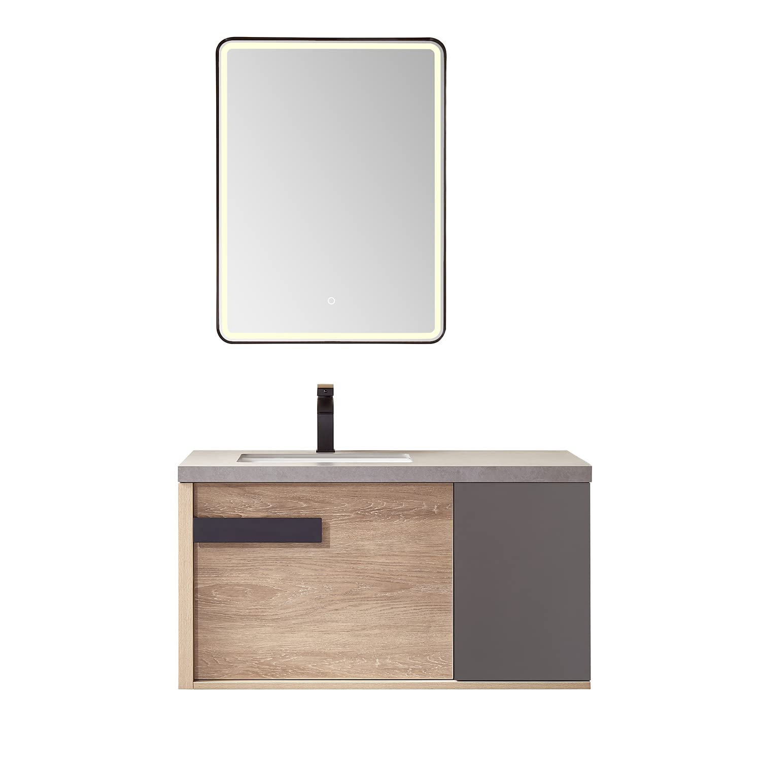VINNOVA Carcastillo Bathroom Vanity with Sink - 36 Inch Modern Oak Wood Vanity for Bathroom - North American Solid Oak Construction - Perfect for Master Bath, Guest Bath & Powder Room Remodeling