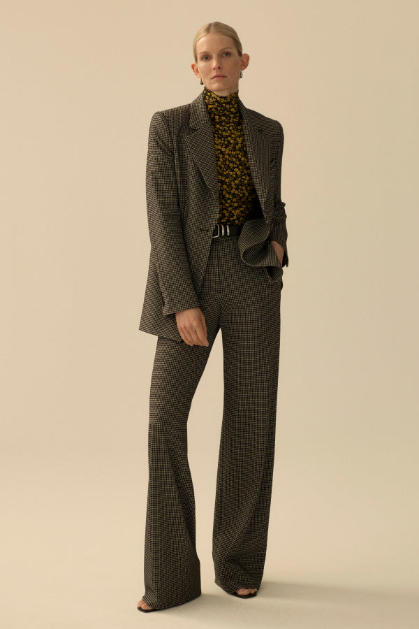 Tinsley Wide Leg Pants for Women - Soft Knit Suiting Fabric with Classic Check Pattern | Office Wear & Casual Outfits
