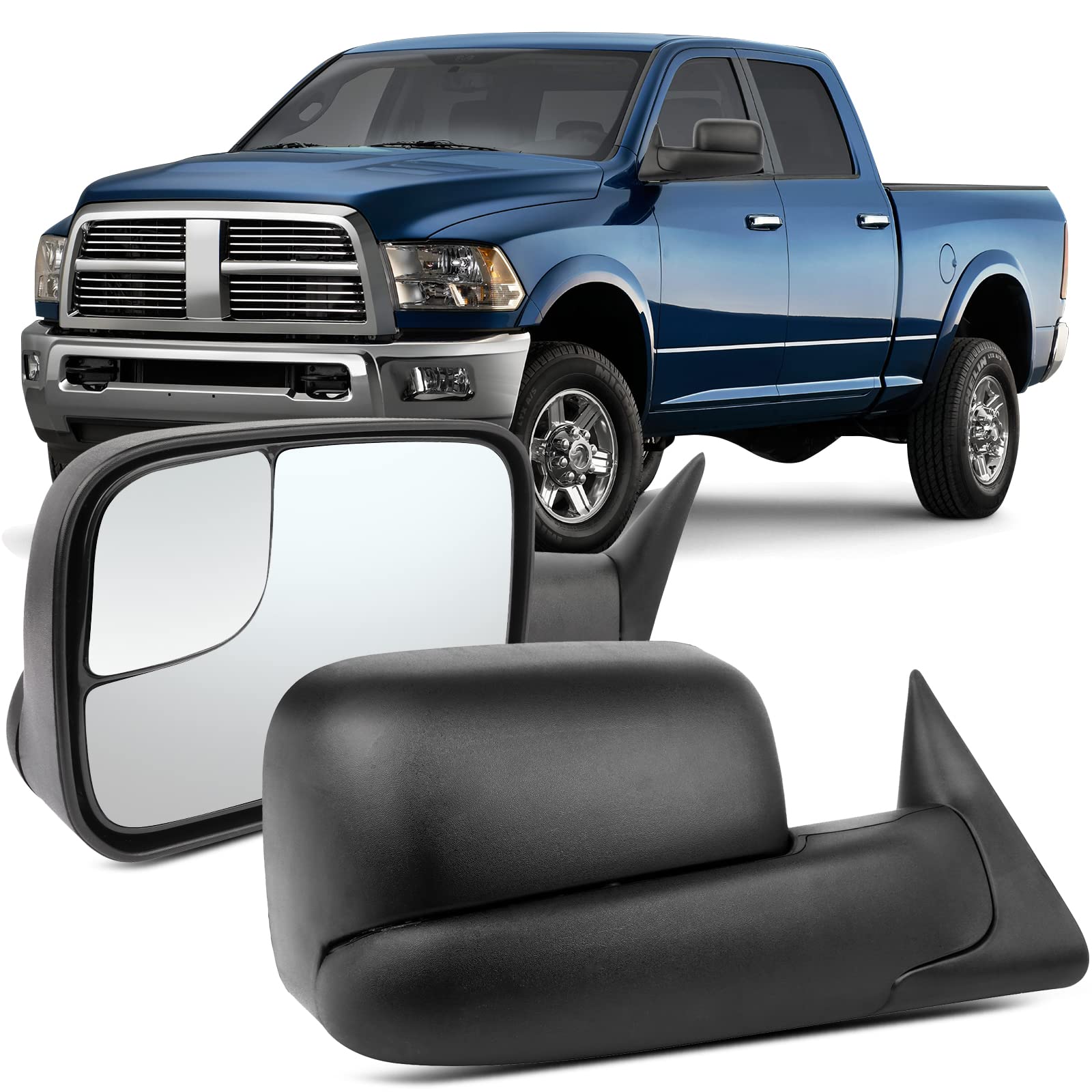 OCPTY Left & Right Pair Towing Mirrors for 1994-2002 Dodge Ram 1500/2500/3500 - Manual Adjustable Black Housing Truck Mirrors - Perfect for Towing, Hauling & Off-Road Adventures