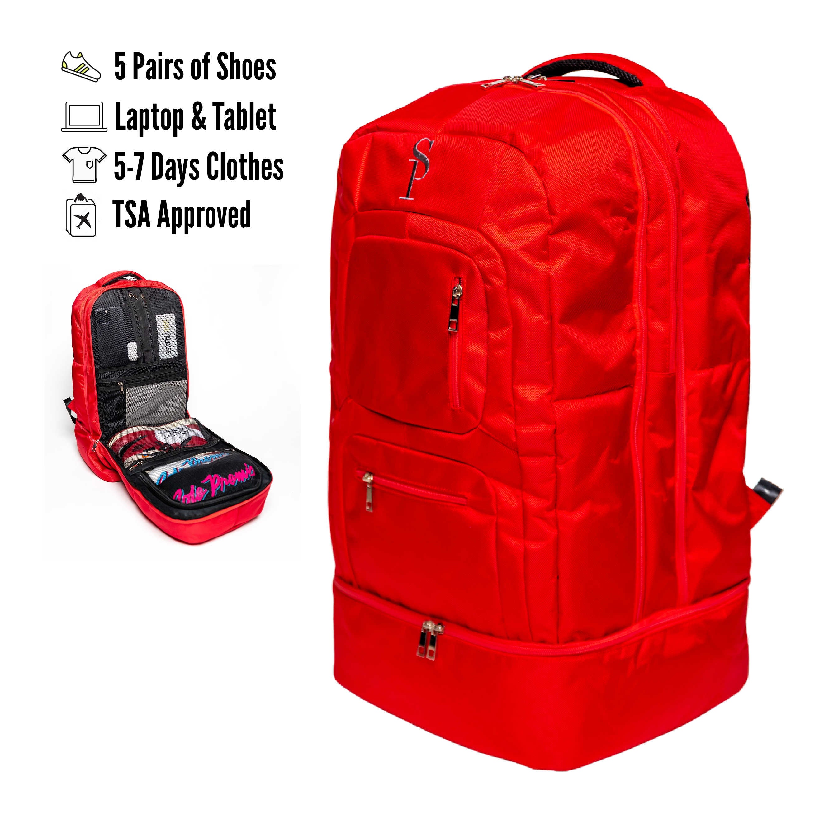 Red Polyester Carry On Bag - Patented Signature Design for Travel, Business Trips & Weekend Getaways