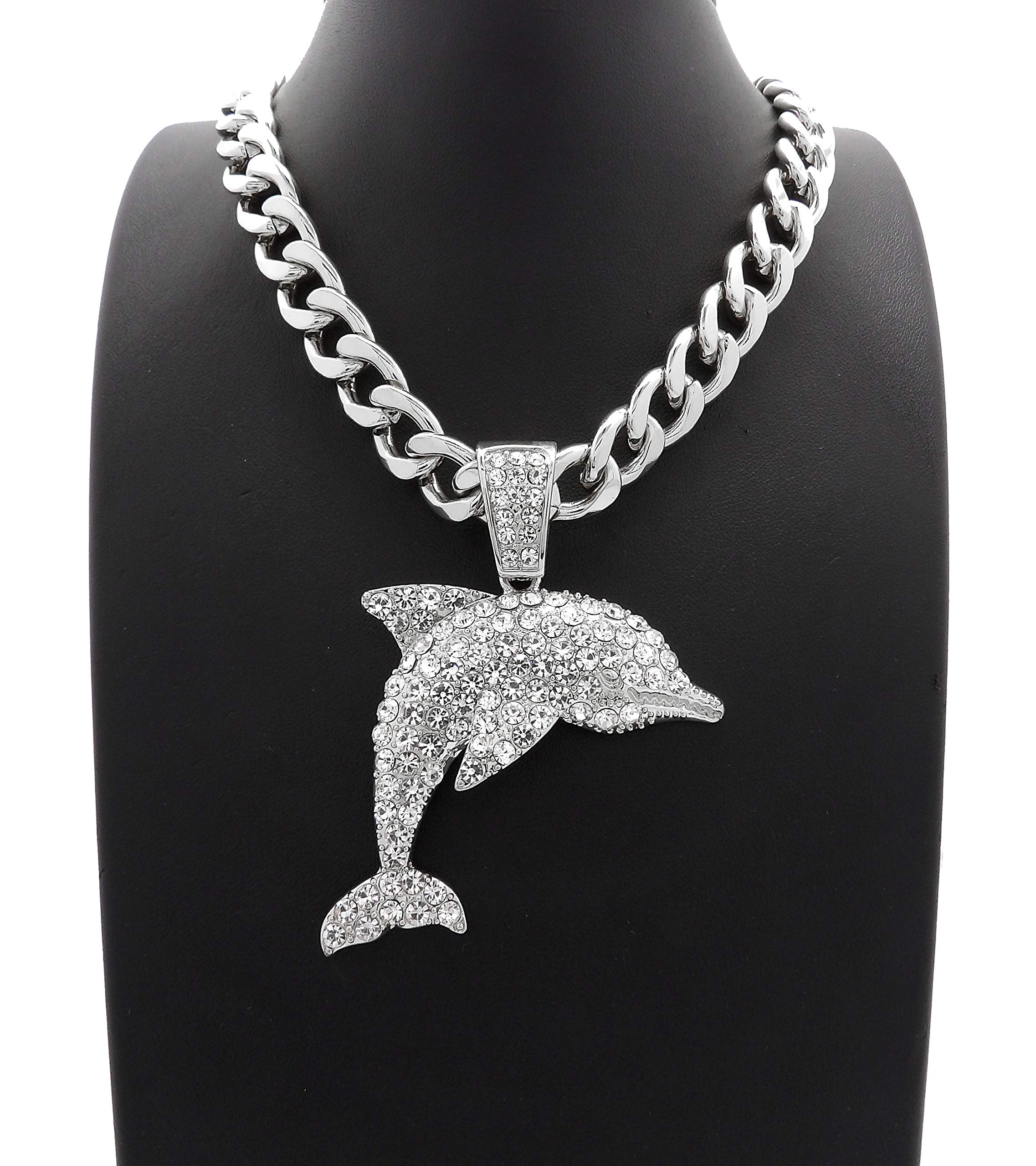 ICED Out Dolphin Pendant Necklace - 11mm Cuban Chain 20