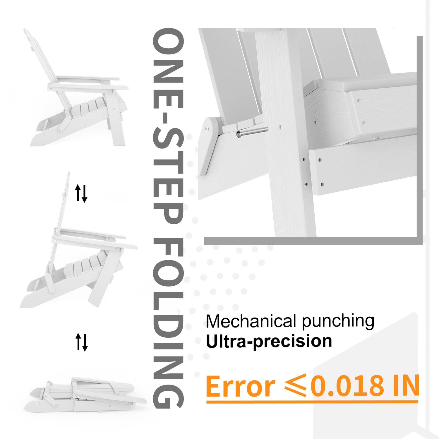 MXIMU Folding Adirondack Chair - White Plastic Outdoor Lounge Chair for Backyard, Deck, Garden, Camping & Fire Pit - Comfortable Lawn Seating for Relaxation & Outdoor Gatherings