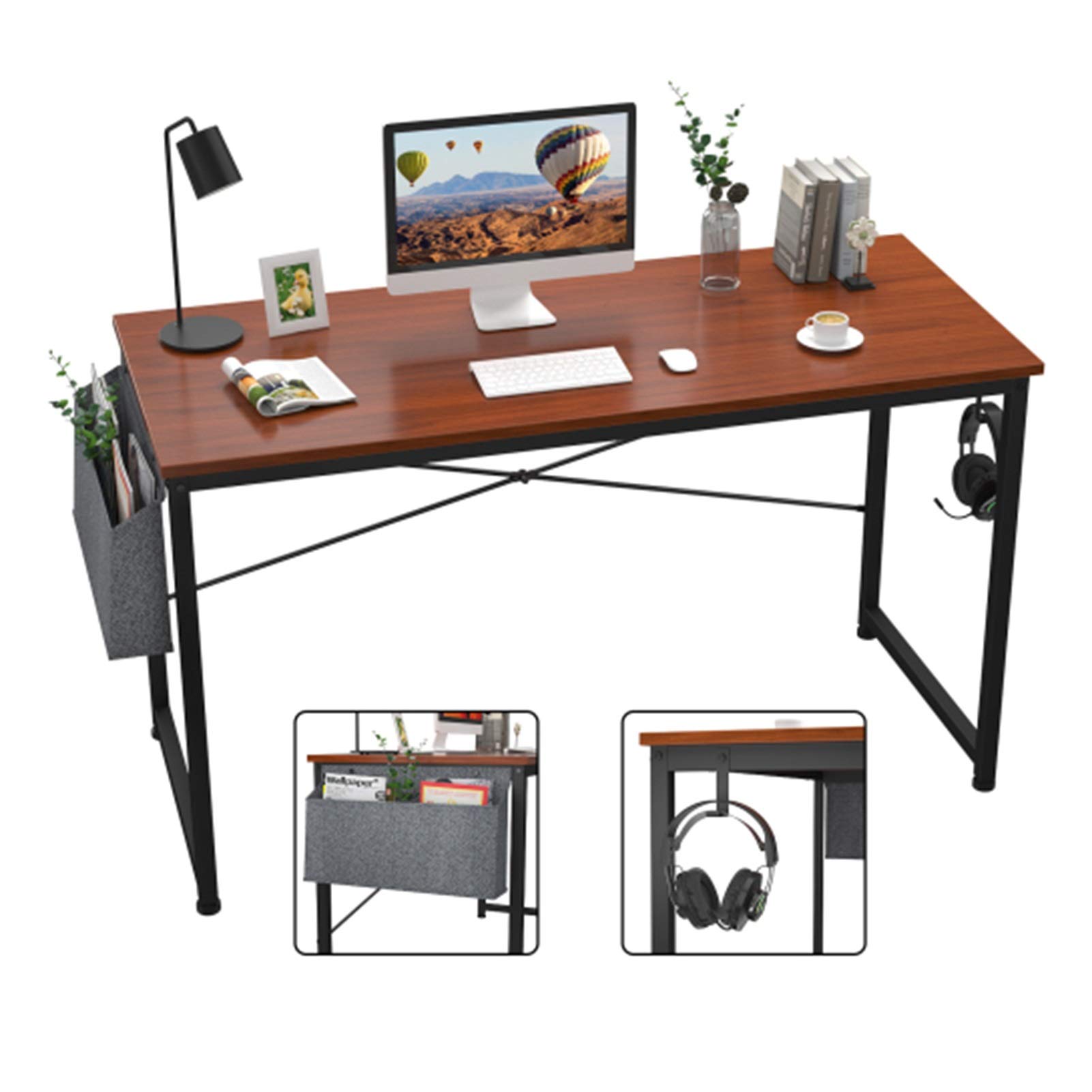 47 Inch Modern Computer Desk for Home Office - Simple Writing Study Desk with Storage Bag, Laptop Table for Work & Gaming (Style 2) | Perfect for Small Spaces & Student Dorm Rooms