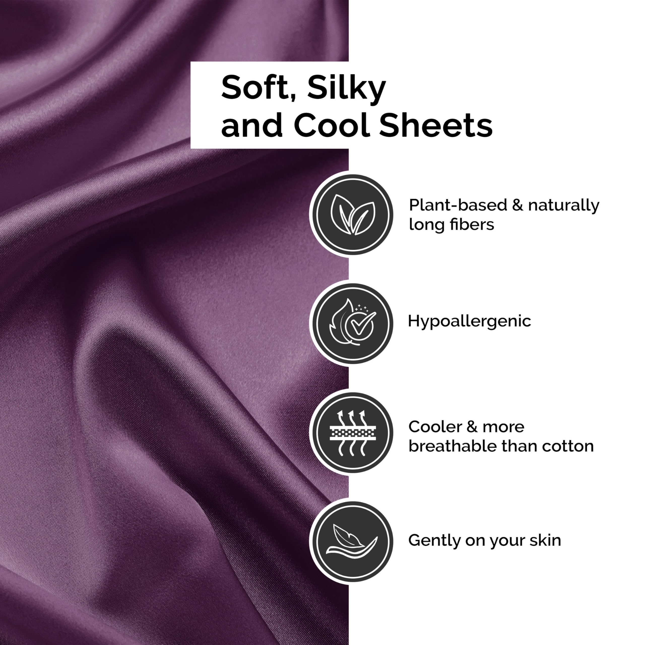 Premium 300-Thread Count Bamboo Rayon Bed Sheet Set - King Size Deep Pocket Fitted Sheet + Flat Sheet + 2 Pillowcases - Ultra Soft Sateen Weave Luxury Bedding in Purple - Perfect for Master Bedroom, Guest Room & Hotel Style Comfort