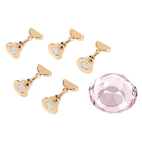 5-Piece Magnetic Nail Art Holder Set with Alloy Oval Base - Pink Crystal Nail Tips Stand for Manicure Practice & Display - Perfect for Salon, Home DIY, and Professional Nail Artists