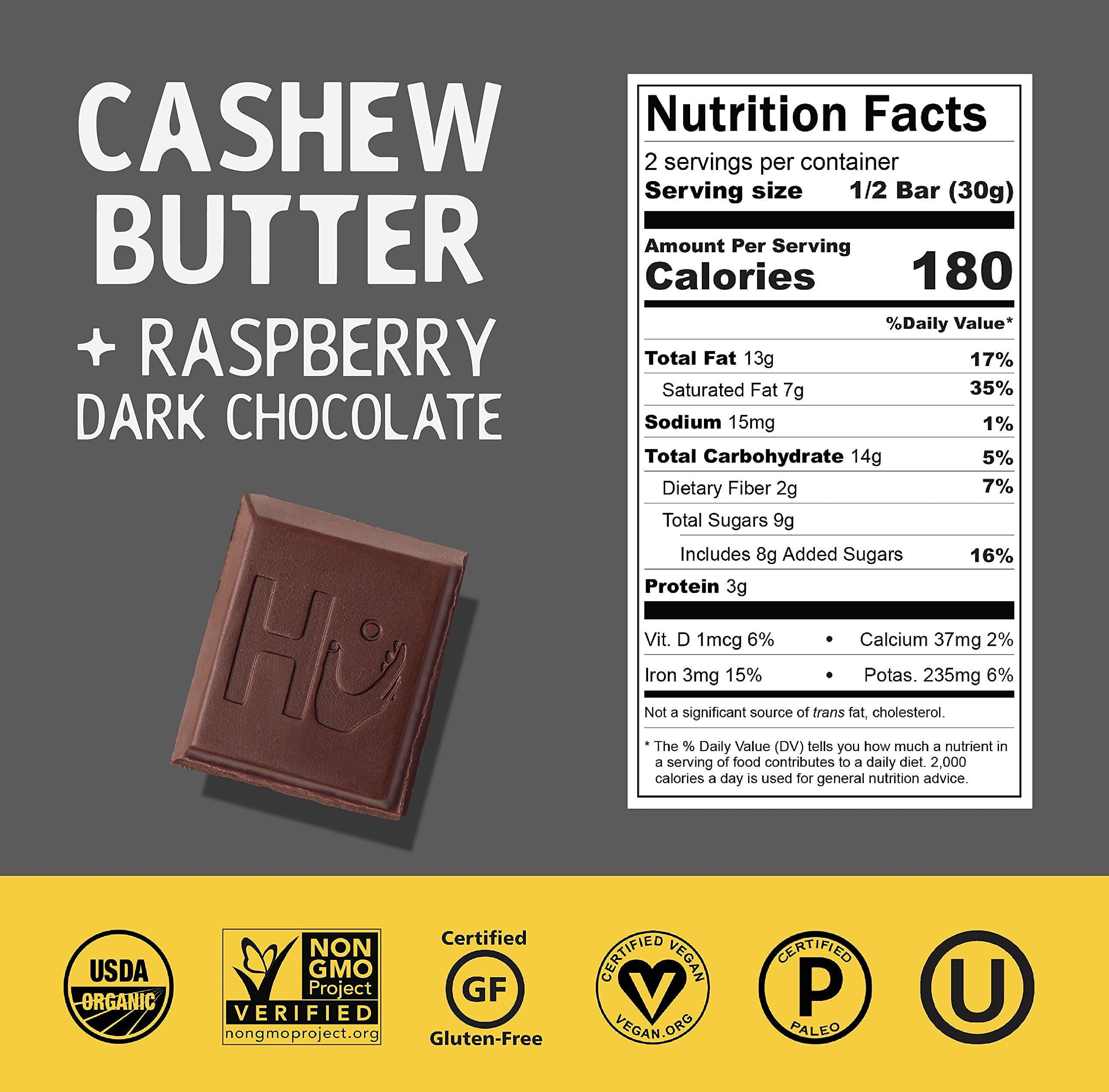 Organic Dark Chocolate Bars 12 Pack - Vegan, Gluten Free, Paleo, Non-GMO, Fair Trade | Hu Raspberry Dark Chocolate | Perfect for Gifts, Snacking & Healthy Desserts