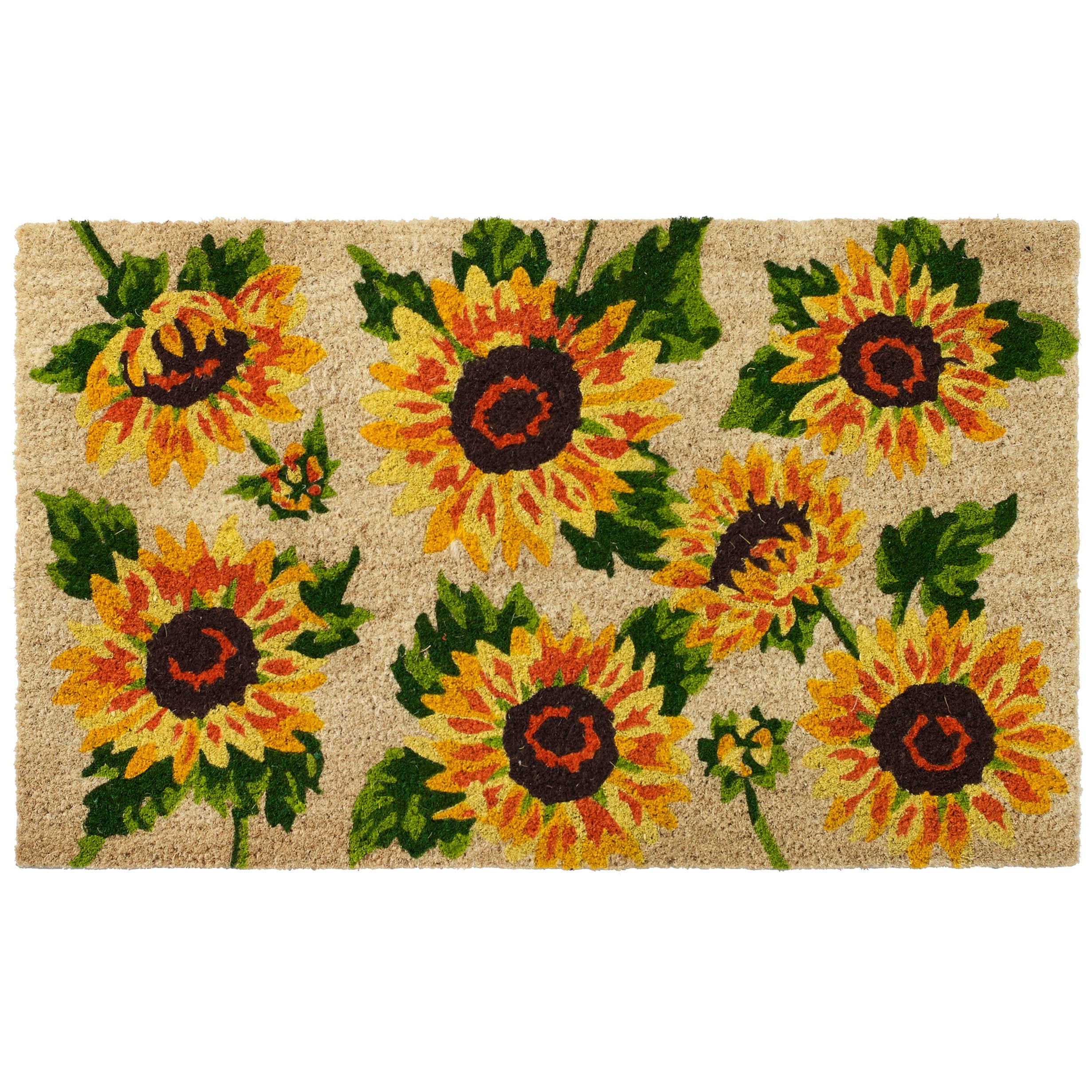 HF by LT Vintage Sunflower 100% Coir Doormat - 18x30 Inch Natural Durable Eco-Friendly PVC-Backed Ivory Welcome Mat for Front Door Entryway & Home Decor