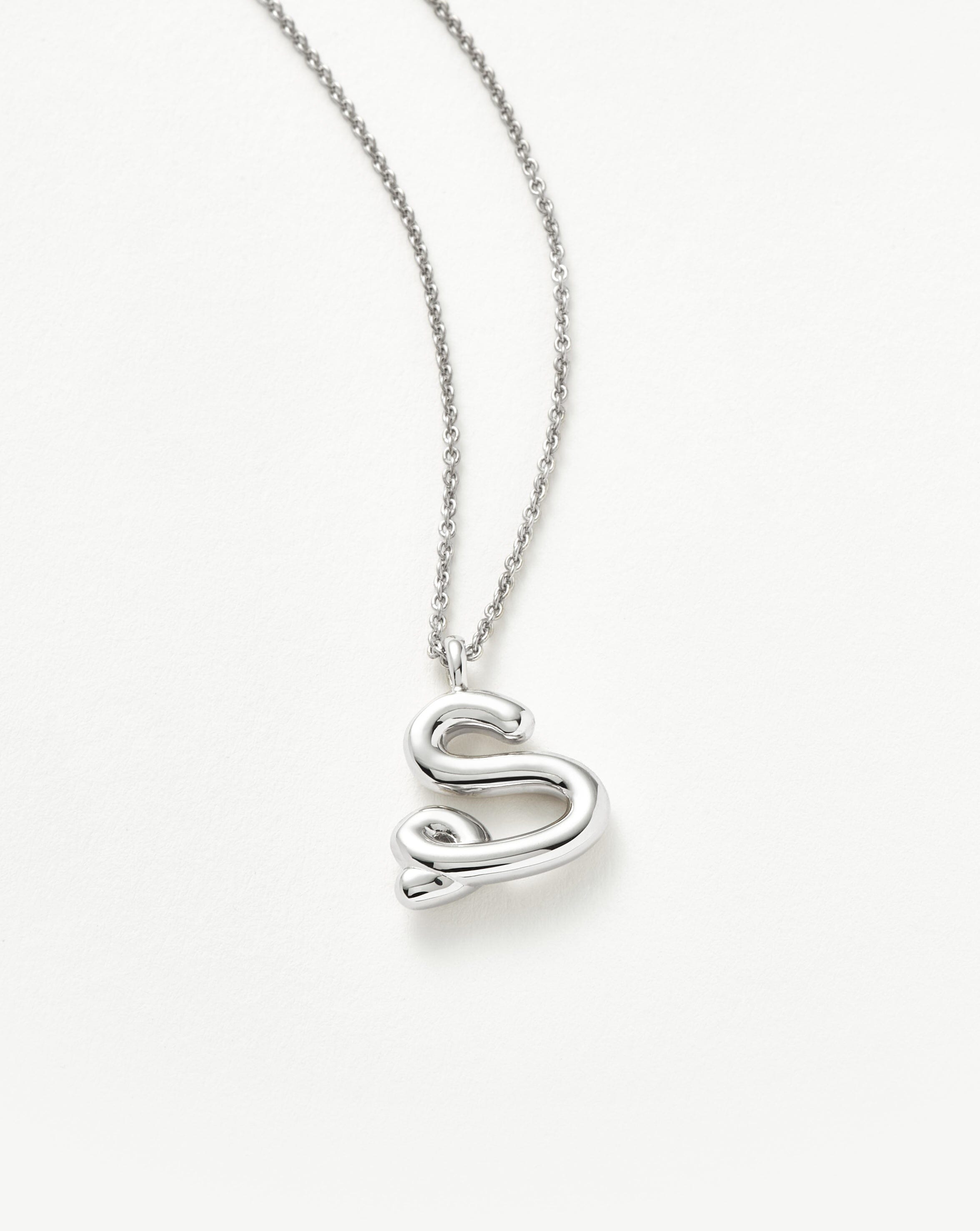 Curly Molten Initial Pendant Necklace - Personalized Sterling Silver Jewelry (Letter S) | Gift for Her, Birthday, Anniversary, Valentine's Day