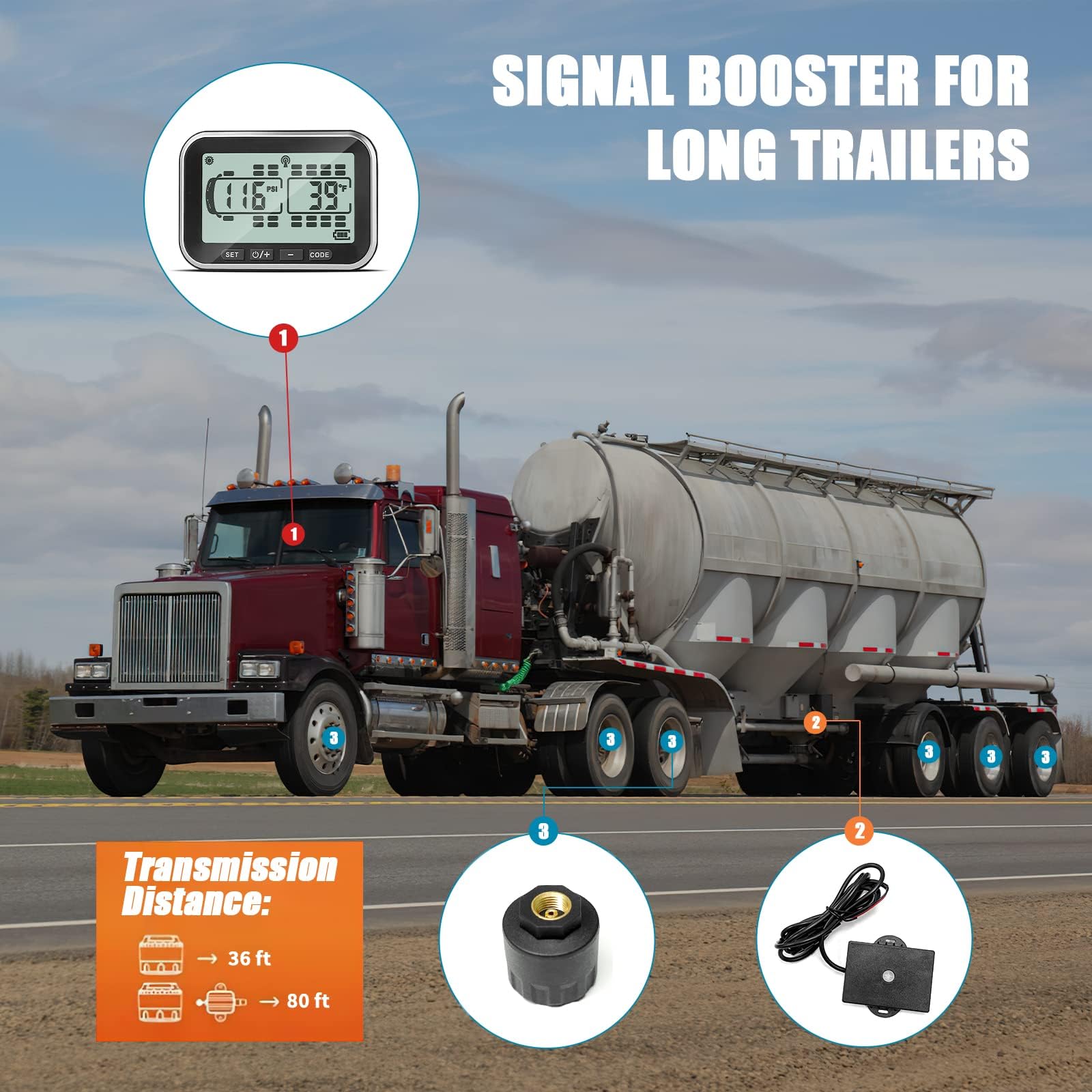 MIRAIDON RV TPMS - 12 Theft Sensors, 5 Alert Modes, Solar Powered Wireless Tire Pressure Monitoring System for RVs, Trailers & Heavy Trucks | 80ft Sensing Distance | Real-Time Monitoring for Safer Road Trips & Long-Haul Travel