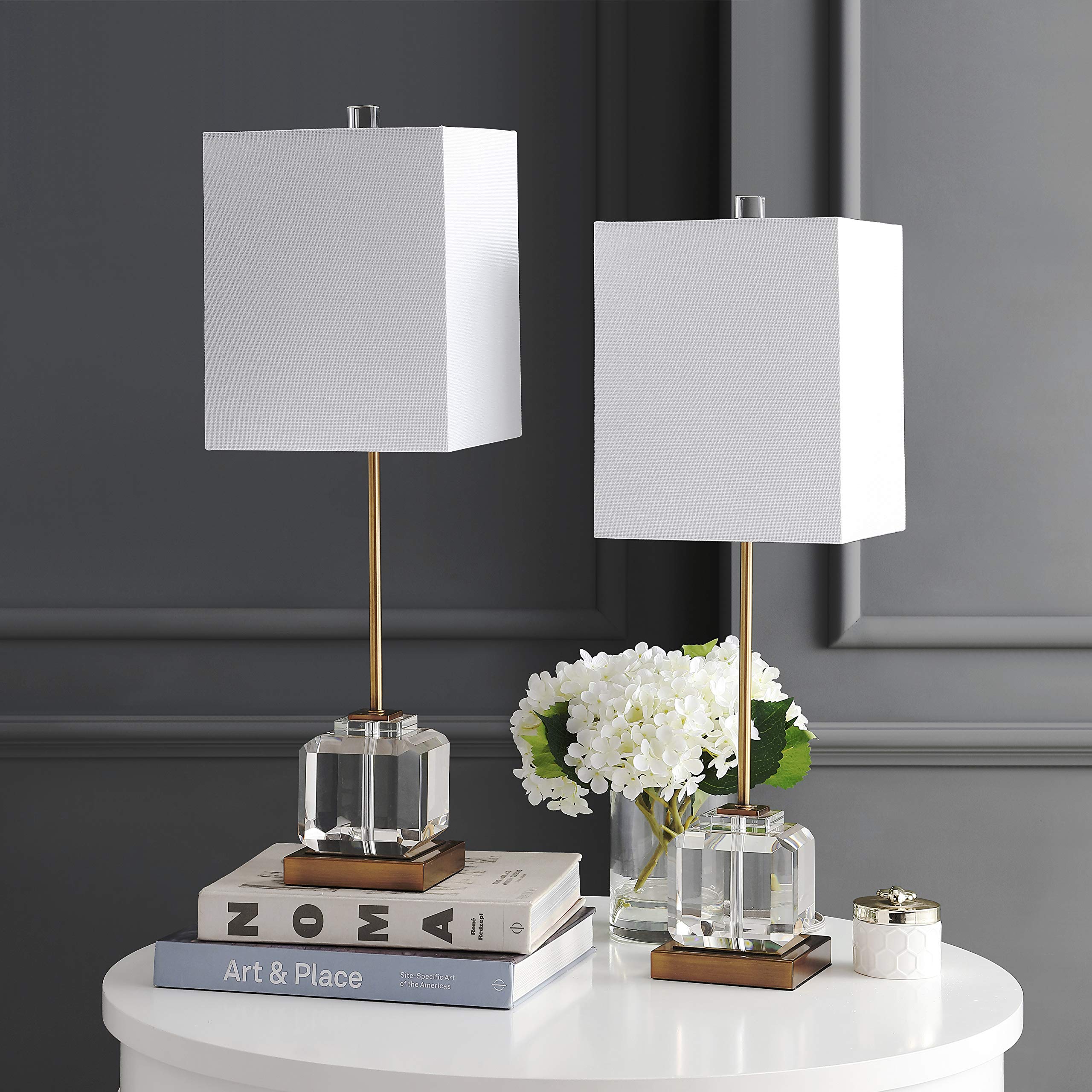SAFAVIEH Zayne 28-inch Crystal & Brass Gold Table Lamp Set of 2 with LED Bulbs - Elegant Lighting for Bedroom, Living Room, Home Office, Nightstand (Perfect for Reading, Decor & Ambient Lighting)