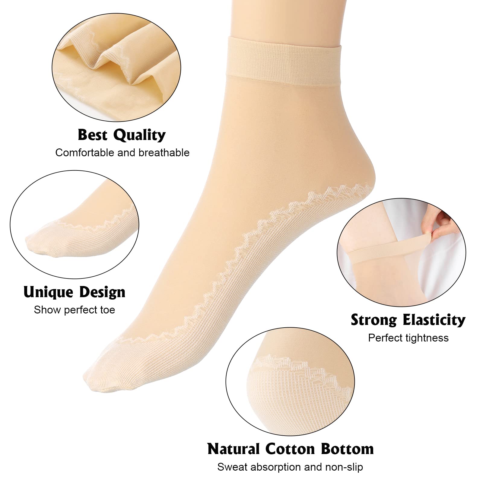 Firtink 20 Pairs Women's Nylon Ankle Socks - Anti-Slip Cotton Sole, Sheer Silky & Reinforced Toe Invisible Socks for Women & Girls | Perfect for Work, Casual Wear & Sneakers