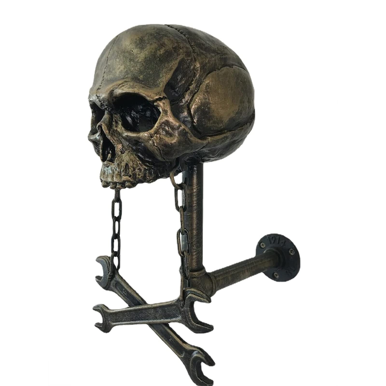 Motorcycle Helmet Skull with Beard - Resin Wall Mounted Helmet Holder & Rack for Bike, Caps, Rugby Helmets - Durable Skull Head Helmet Stand for Home, Garage, or Man Cave Decor