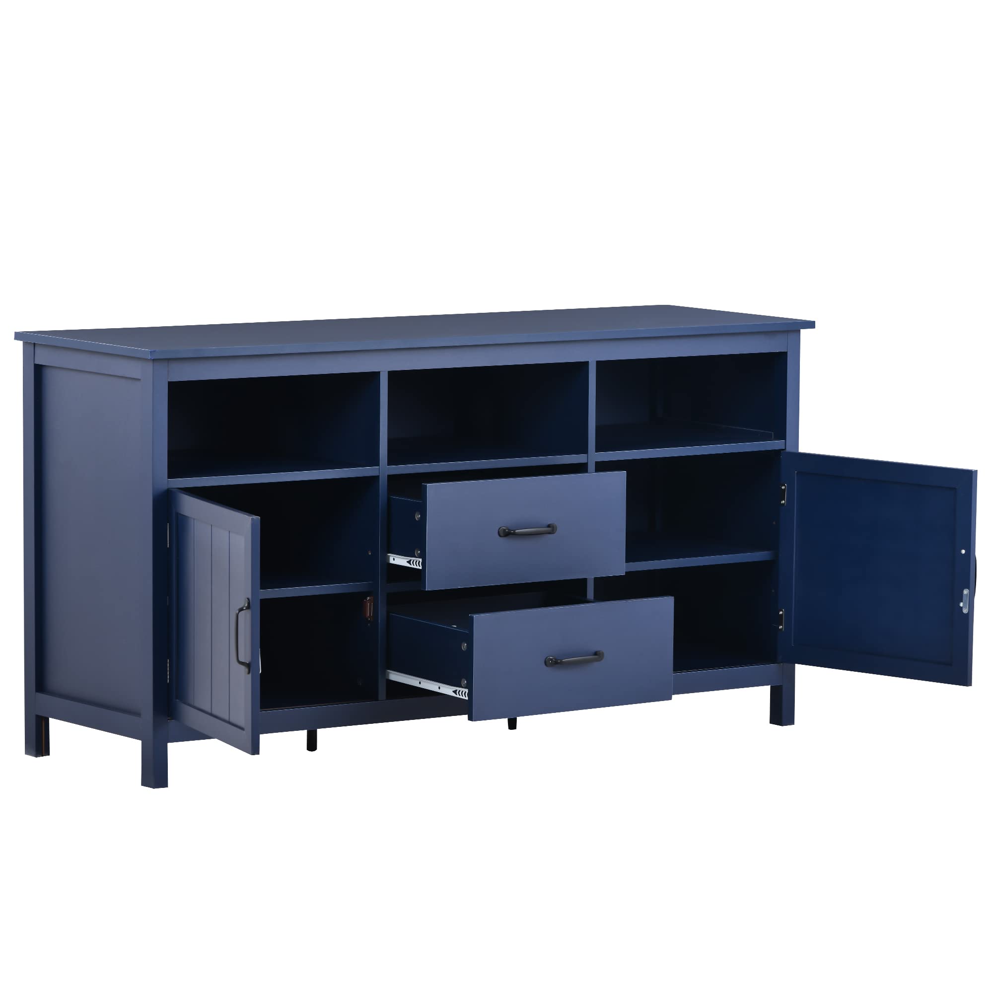 Modern 72 Inch TV Stand with 2 Doors & 2 Drawers - High Capacity Wooden Entertainment Center, Open Style Media Console Cabinet for Living Room - Navy Blue (Perfect for Home Theater Setup & Living Room Storage)