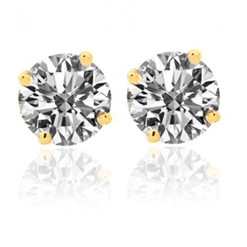 14K Yellow Solid Gold Unisex Diamond Stud Earrings - 1.40 Carat Total Weight (CTW) - Four Prong Setting - Perfect for Weddings, Anniversaries & Special Occasions
