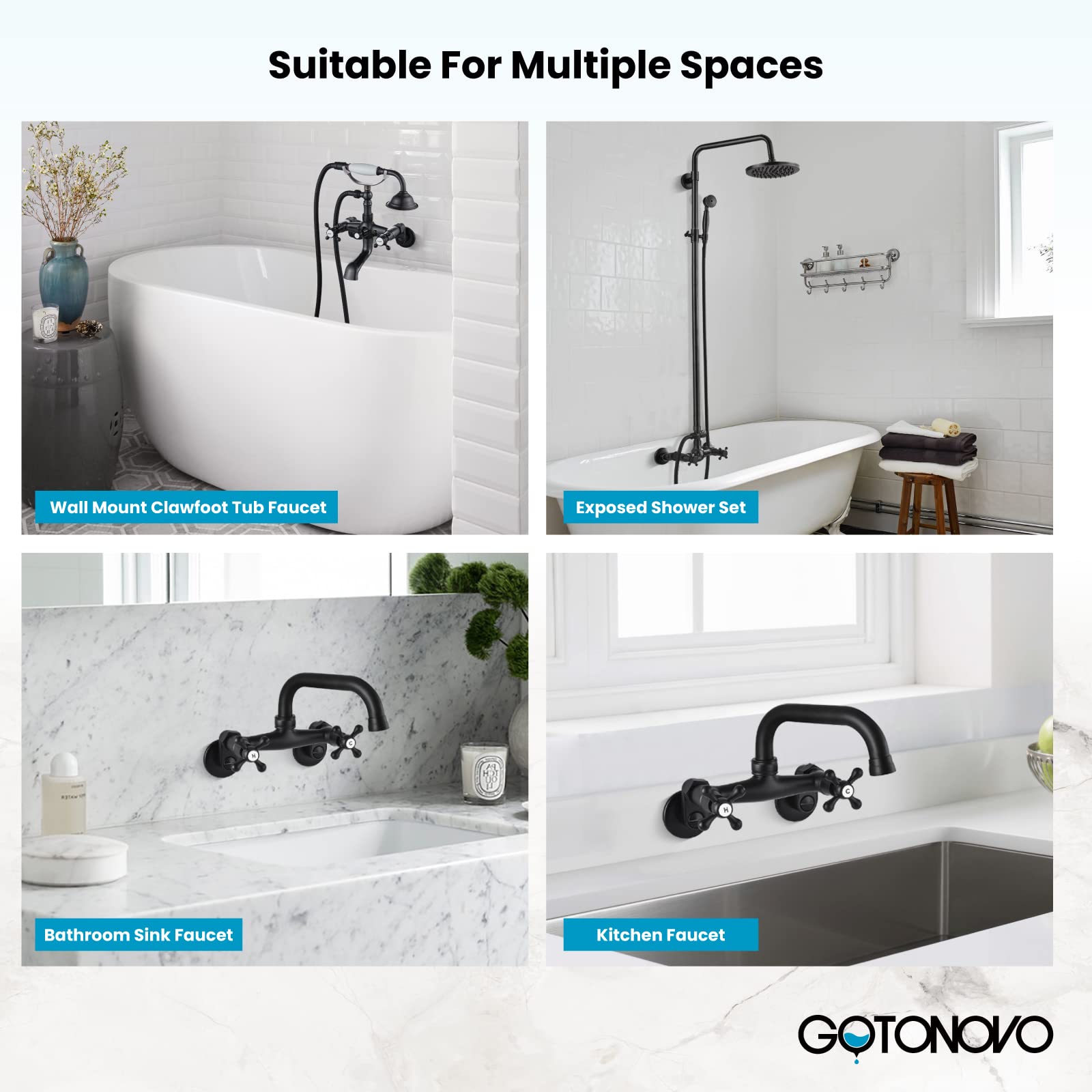 Luxury Oil Rubbed Bronze Shower Faucet with 8 Inch Round Rain Shower Head - Matte Black Clawfoot Tub Adapter (3-3/8 Inch) & Adjustable Swing Arms - Perfect for Vintage & Modern Bathroom Renovations