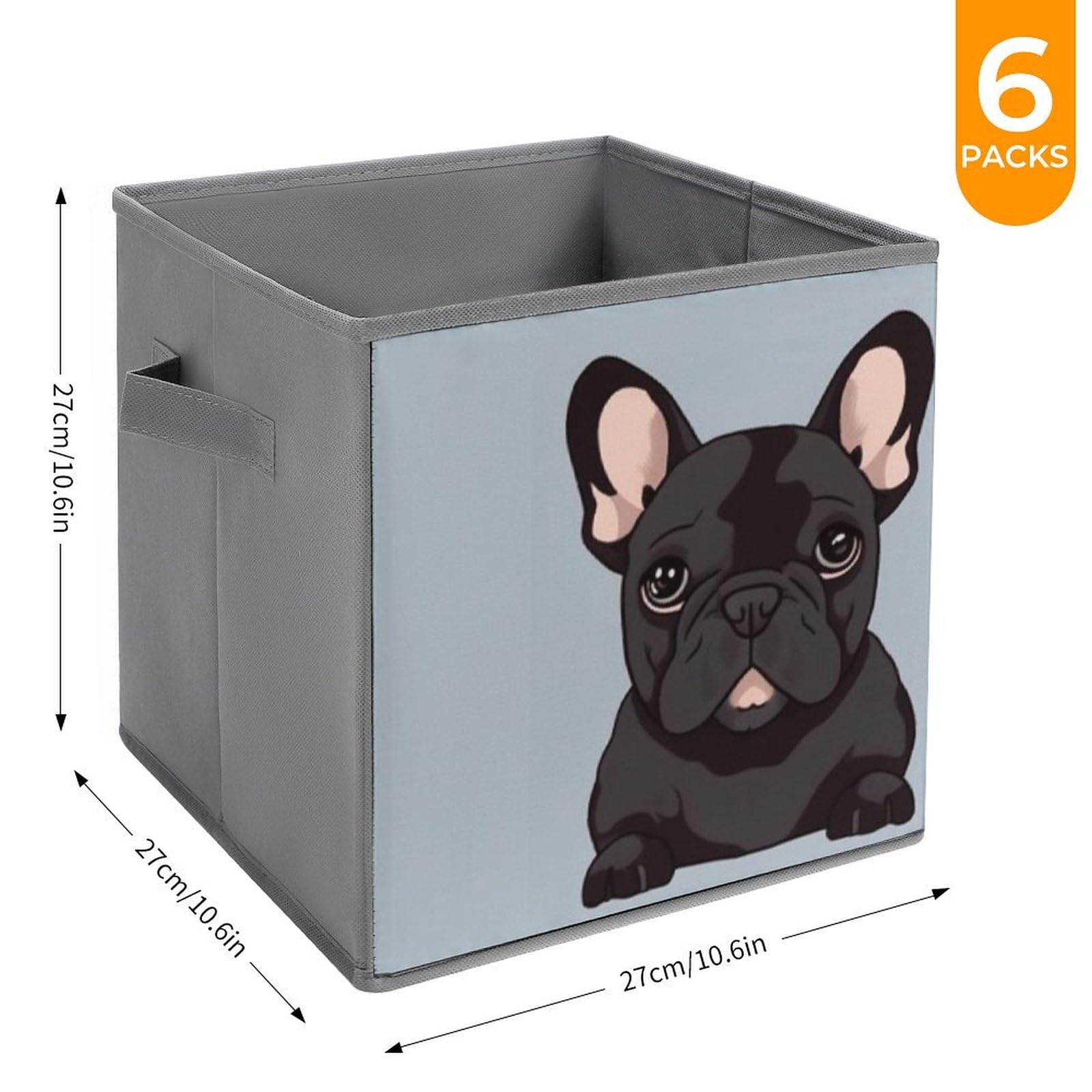 6-Piece French Bulldog Collapsible Storage Baskets with Handles - Large Closet Organizer & Clothing Storage Boxes for Home, Bedroom, and Office Organization