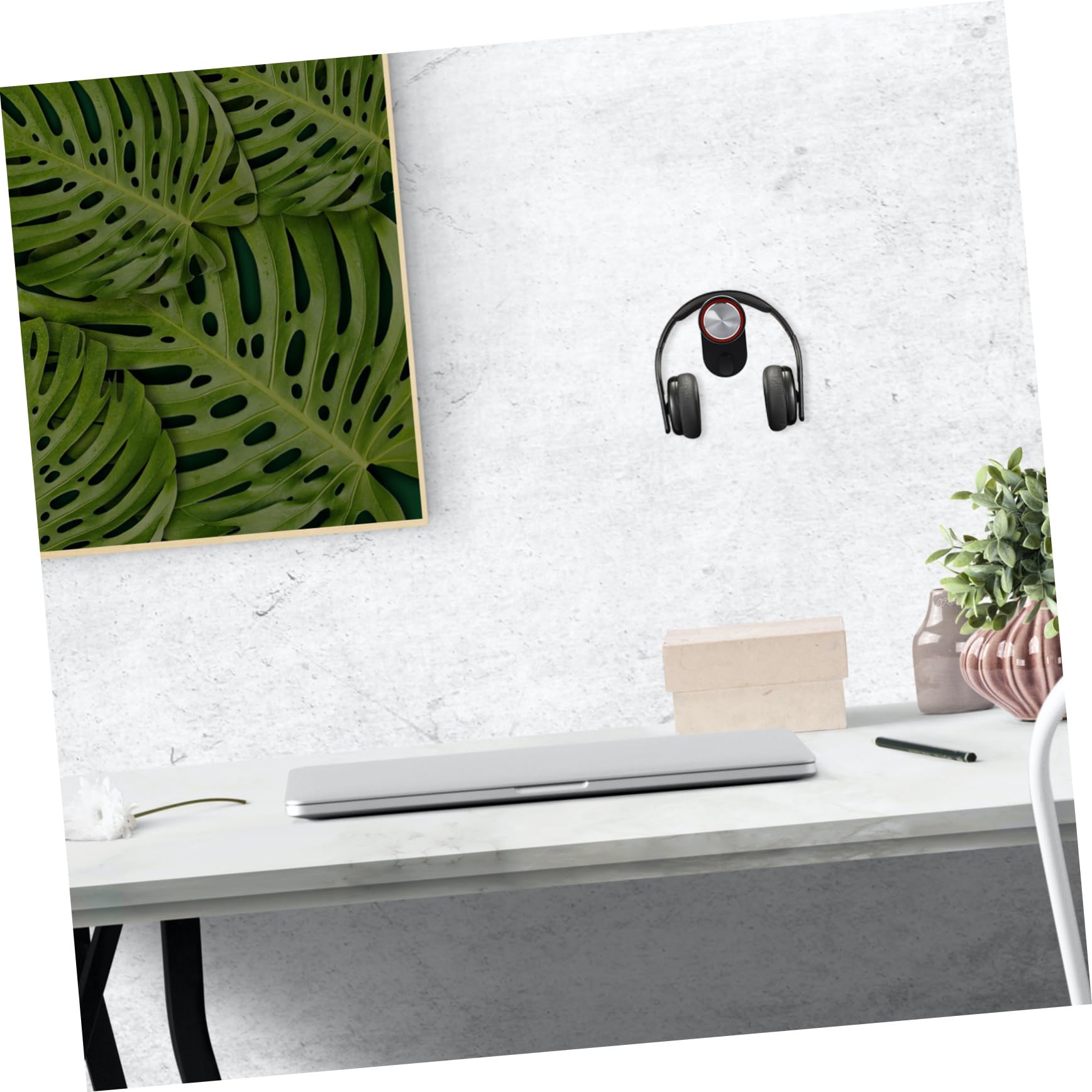 Gadpiparty Metal Earphone Stand - Desk Headphone Holder with Adhesive Hooks - Simple & Sturdy Design for Office, Home, Gaming Setup - Organize Your Headphones & Earbuds