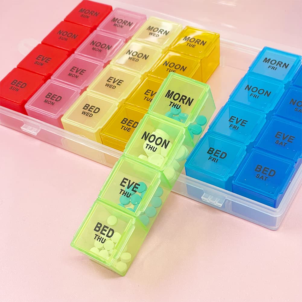 YAOTROOP 7 Day 4 Times Daily Pill Organizer - 28 Compartment Weekly Medication Box for Pills, Vitamins & Supplements | Perfect for Travel, Home Use & Elderly Care