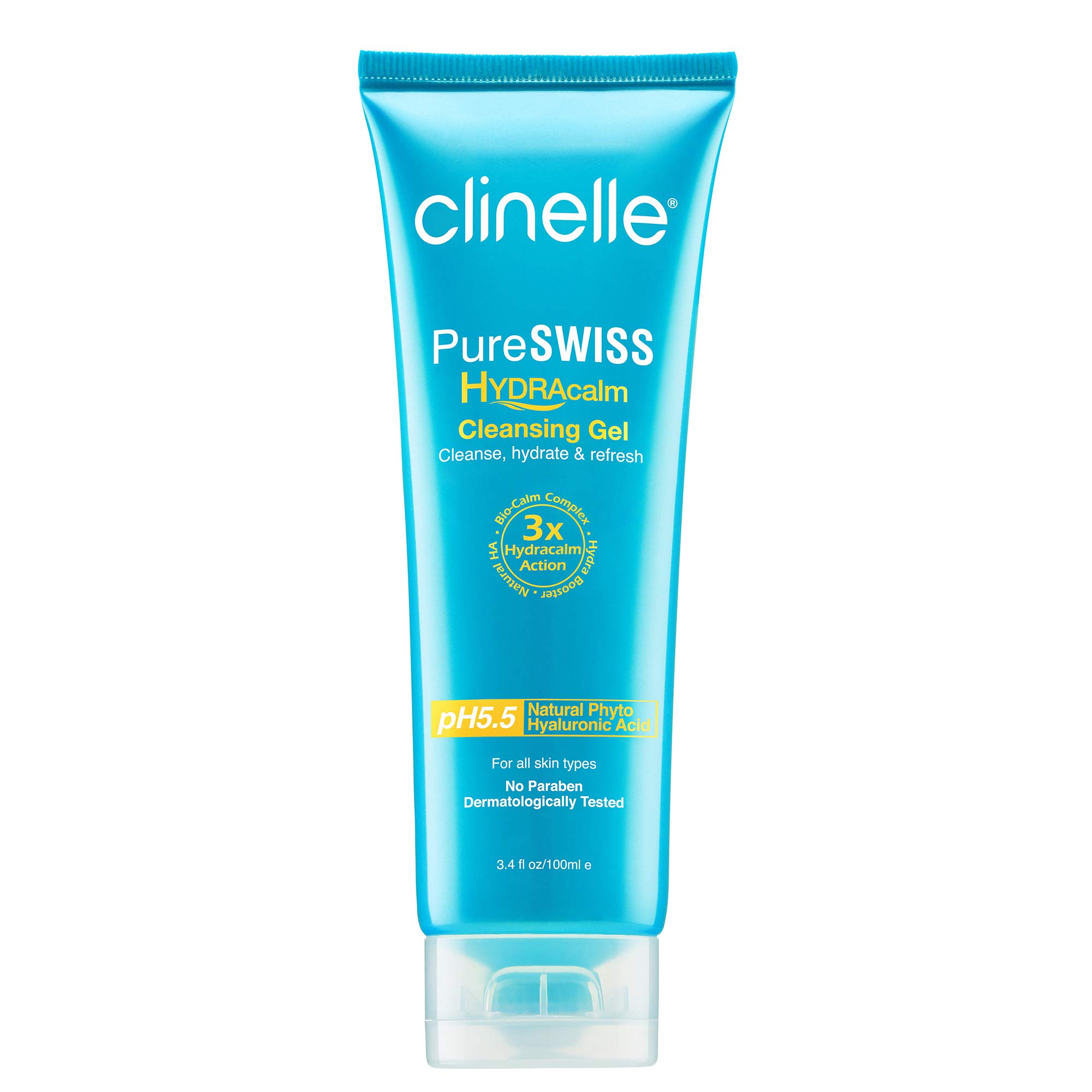 PureSWISS Hydracalm Cleansing Gel 100ml - Sulfate-Free Gentle Foaming Face Wash for All Skin Types | 72-Hour Hydration, Paraben-Free, Lanolin-Free, Mineral Oil-Free | Daily Cleanser for Sensitive, Dry & Oily Skin - Morning & Night Skincare Routine