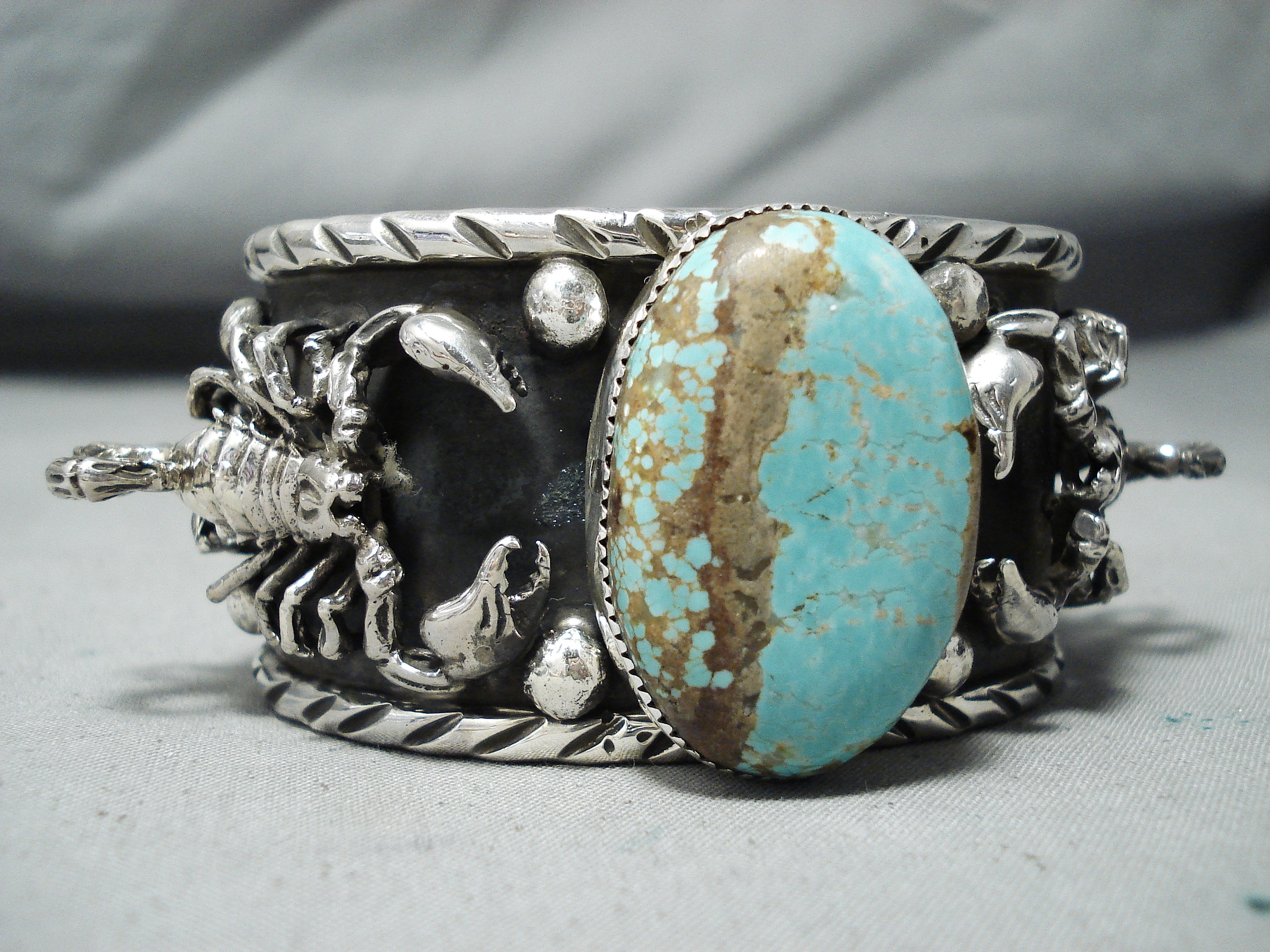 145 Grams San Felipe 8 Turquoise Sterling Silver Scorpion Bracelet - Handmade Southwest Jewelry for Women, Boho Chic Accessories - Perfect for Festivals, Parties and Gift Giving