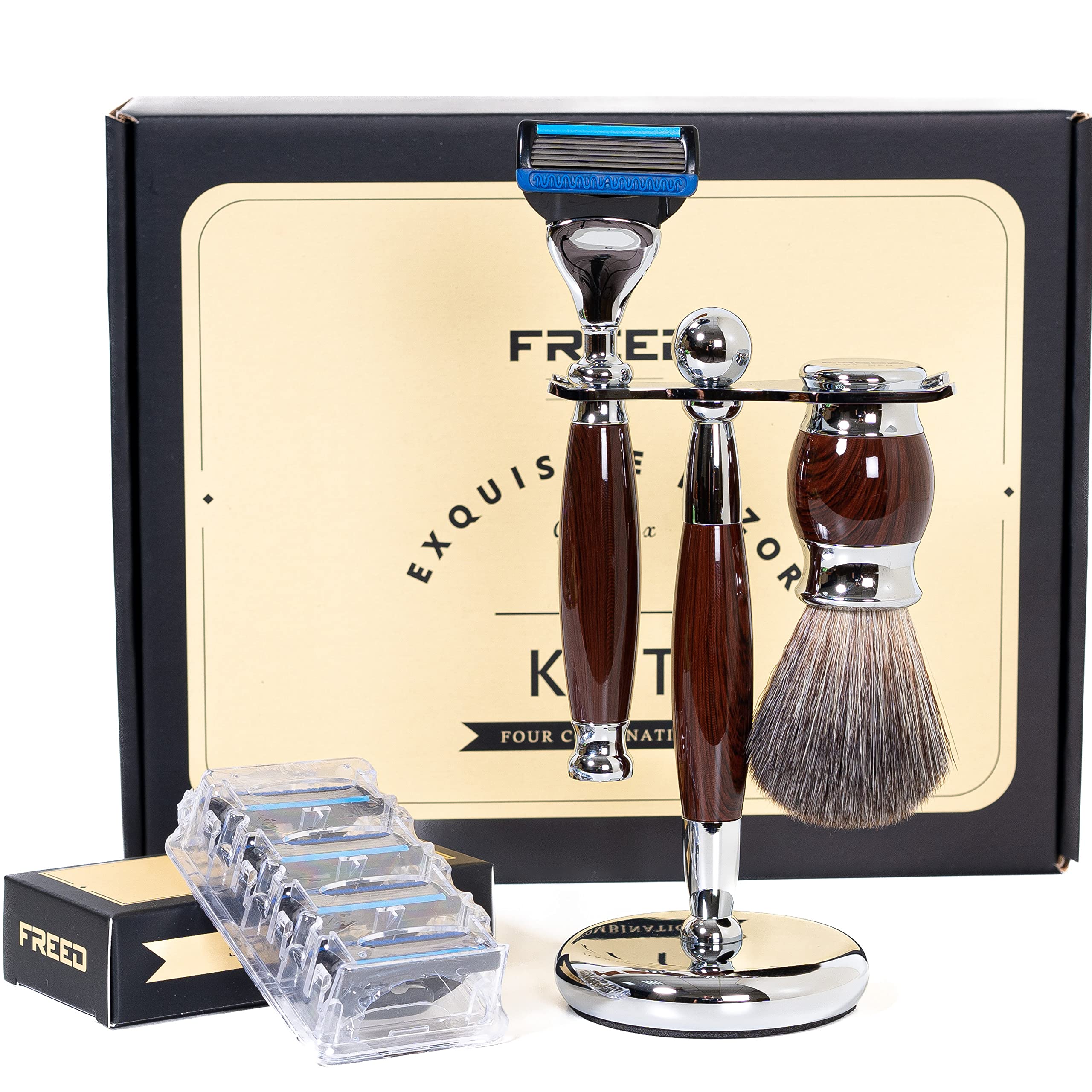 Premium 5-Blade Safety Razor Set for Men - 4-Piece Luxury Grooming Kit with Alloy Handle - Perfect Gentleman's Shaving Gift Set for Daily Use & Special Occasions
