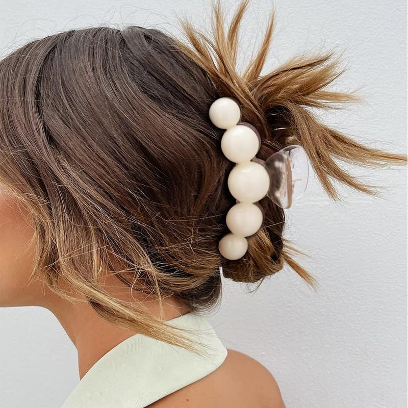 FAMEZA 2 Pack Acrylic Pearl Hair Clips for Women & Teens - Elegant Hair Claw Clips for Thick or Thin Hair - Wedding & Daily Use Hair Accessories (Multicolor) - Perfect for School, Office & Special Occasions
