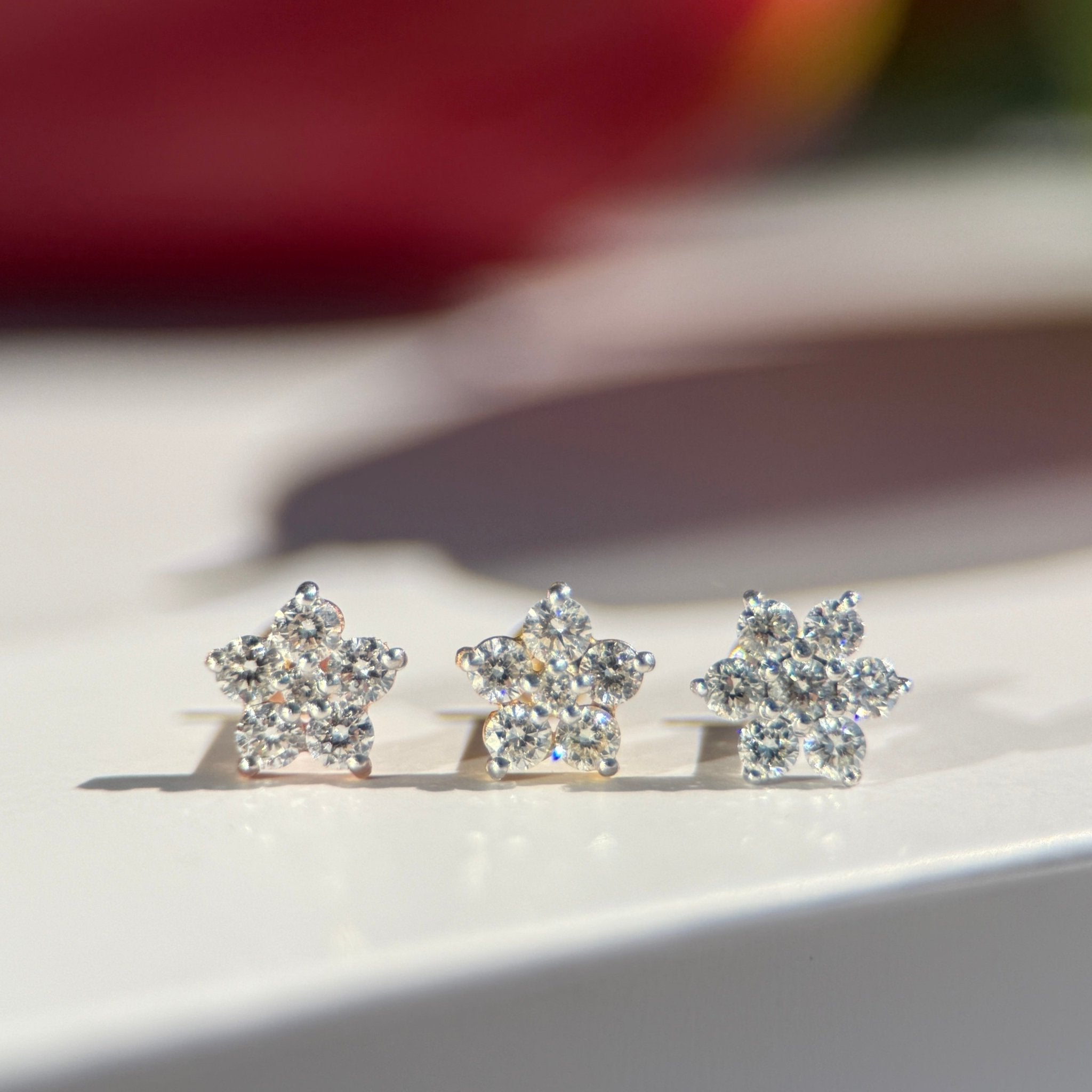 14K White Gold Round Diamond Flower Stud Earrings for Women - Perfect for Weddings, Parties & Everyday Elegance