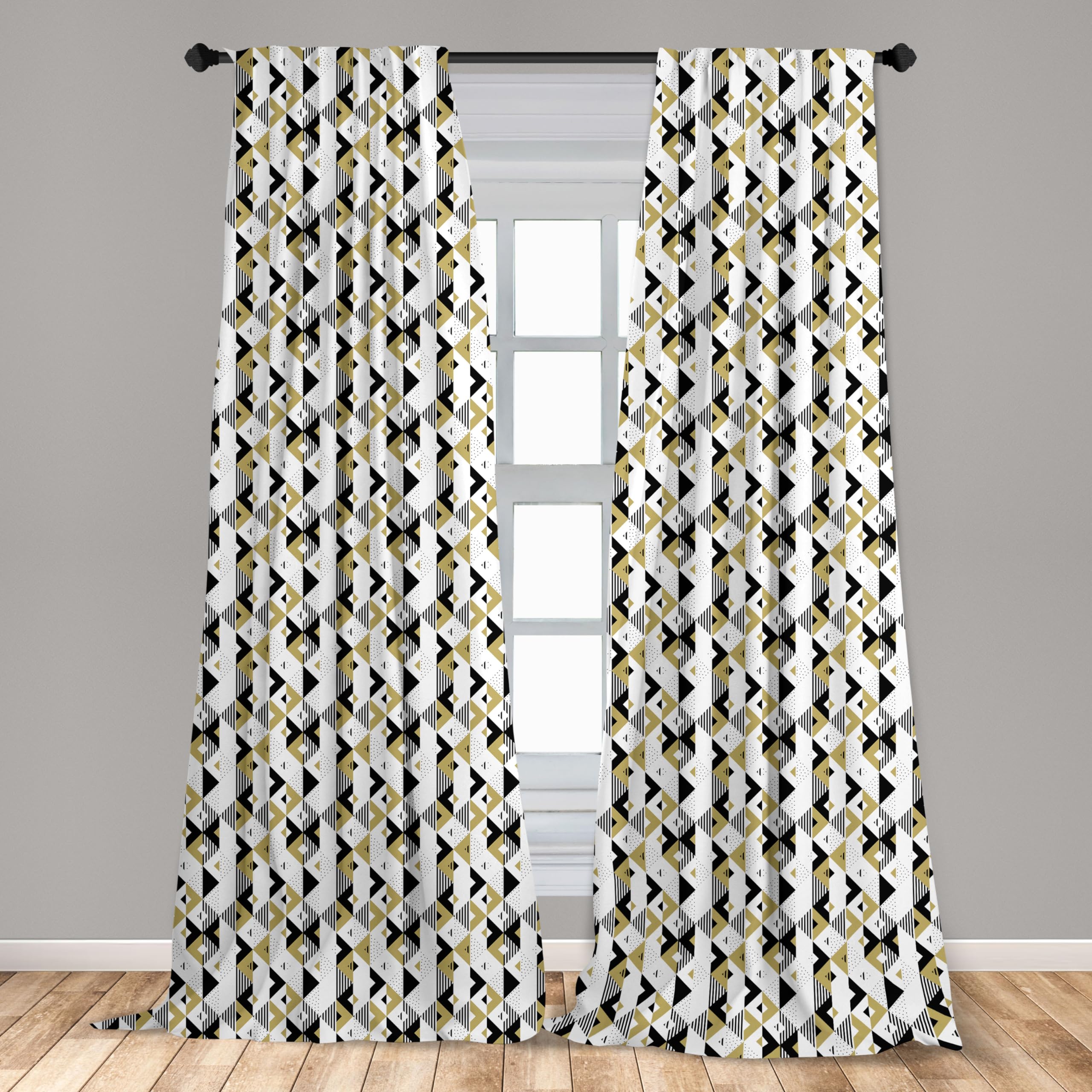 Ambesonne Geometric Curtains - Modern Abstract Triangle & Rhombus Pattern with Striped Dotted Background, 2 Panel Set (28