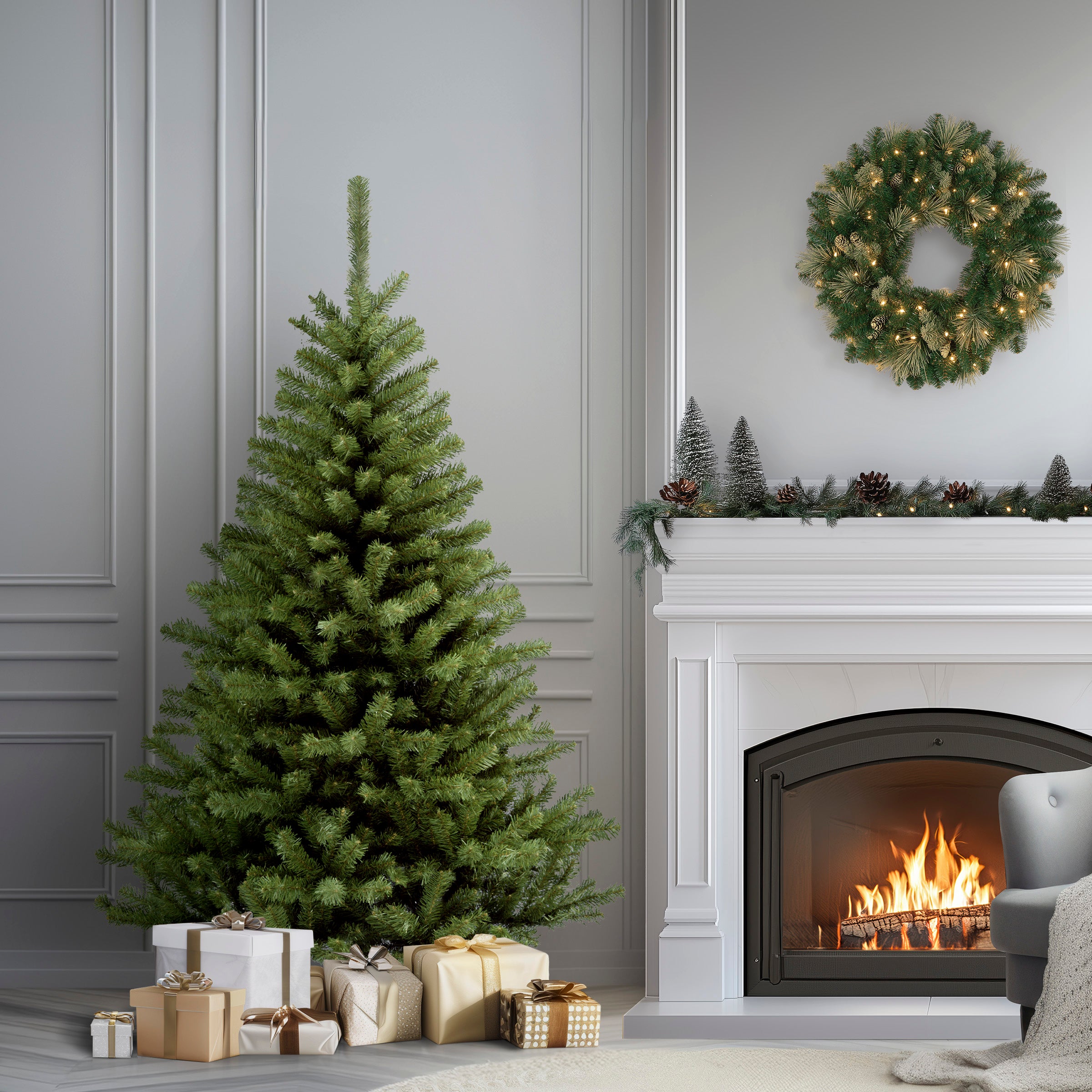 6 ft. Kincaid Spruce Artificial Christmas Tree - Premium Realistic Holiday Decor for Home, Office & Party | Flocked Snow Tips & Sturdy Metal Stand