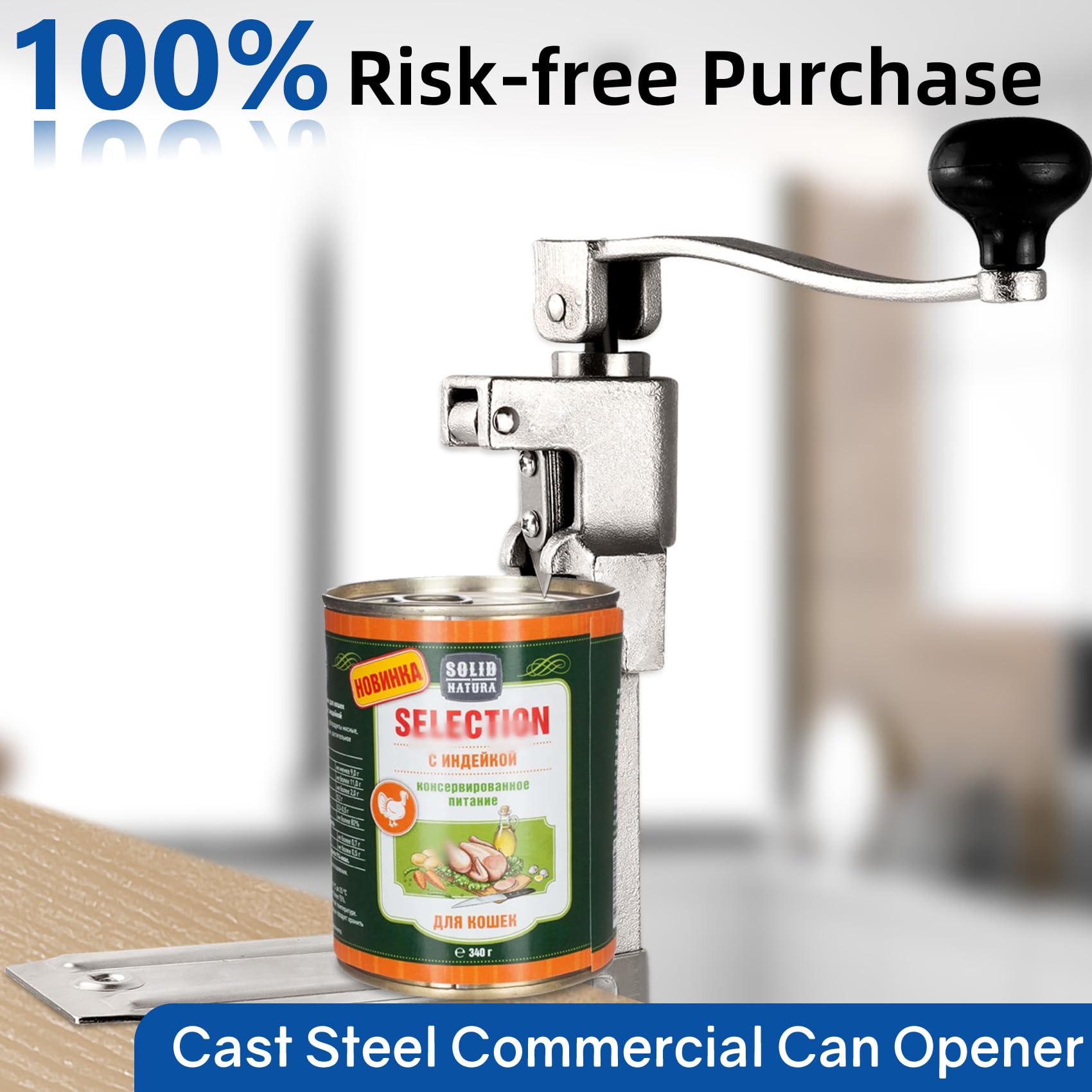 Heavy Duty Commercial Can Opener - Industrial Manual Can Opener for 10 Cans, Stainless Steel Blade & Plated Steel Base - Fits Cans Up to 11