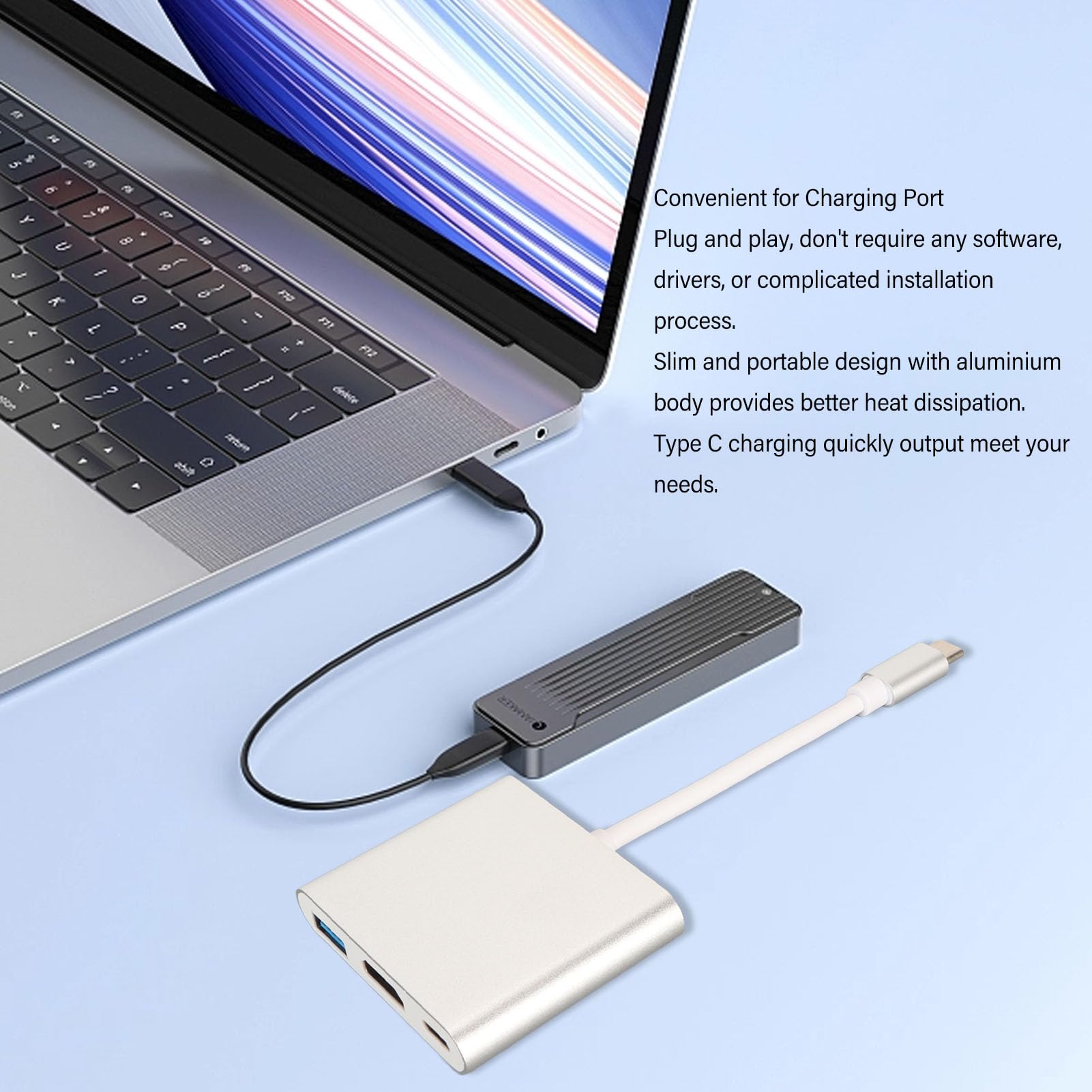 4K Ultra HD USB C to HDMI Adapter - 3-in-1 Multiport Converter with Fast Charging & High-Speed Data Transfer for MacBook, iPad Pro, Galaxy - Perfect for Home Office, Online Classes & Movie Streaming